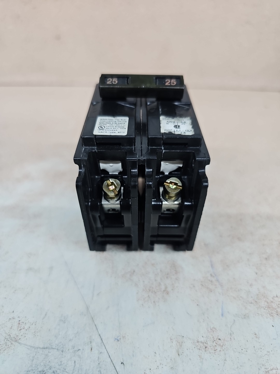 1) Siemens B225H BLH225 BLH 2 Pole 25 Amp 22kA Circuit Breaker