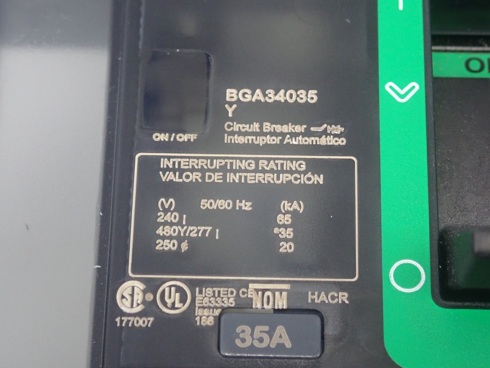 New Surplus Square D PowerPact I line BGA34035Y 35 amp 3 pole Circuit Breaker