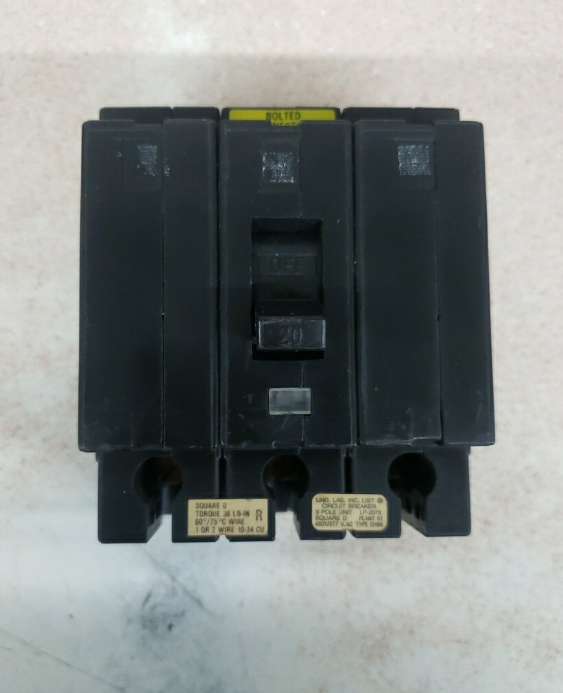 Square D EHB34020 Circuit Breaker 20 Amp 3 Pole 480V Bolt On *Chipped