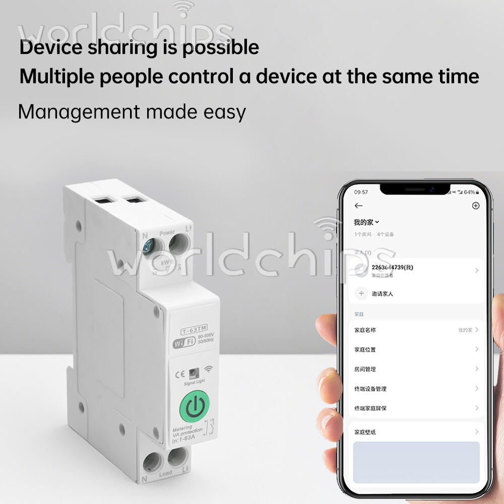 TUYA 63A WiFi Smart Circuit Breaker Over Current Under Voltage Protection Power