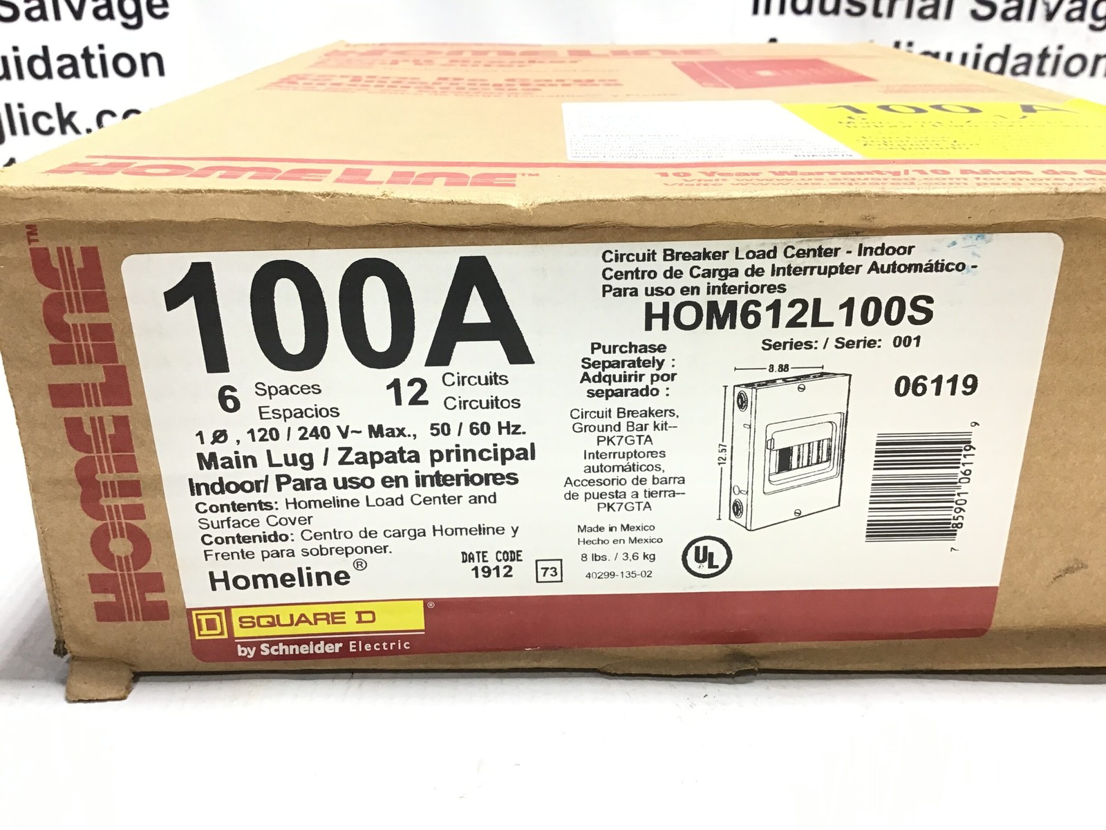 Square D HOM612L100S Homeline Circuit Breaker Load Center 100A 120/240V 50/60Hz