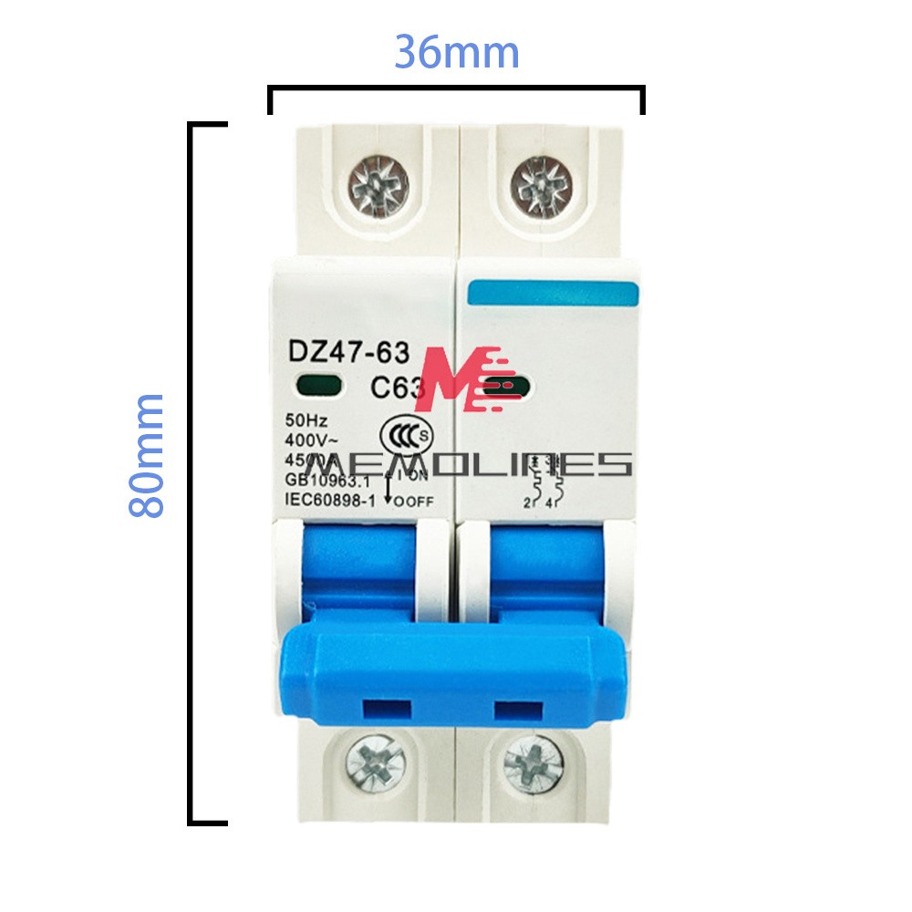 DZ47-63 2P Mini Circuit Breaker 6-63A Overload Short Circuit Protetion 400V 50Hz