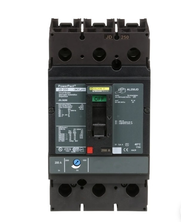JDL36200 Square D 200A 3Pole Powerpact J-Frame Molded Case Circuit Breaker JD250