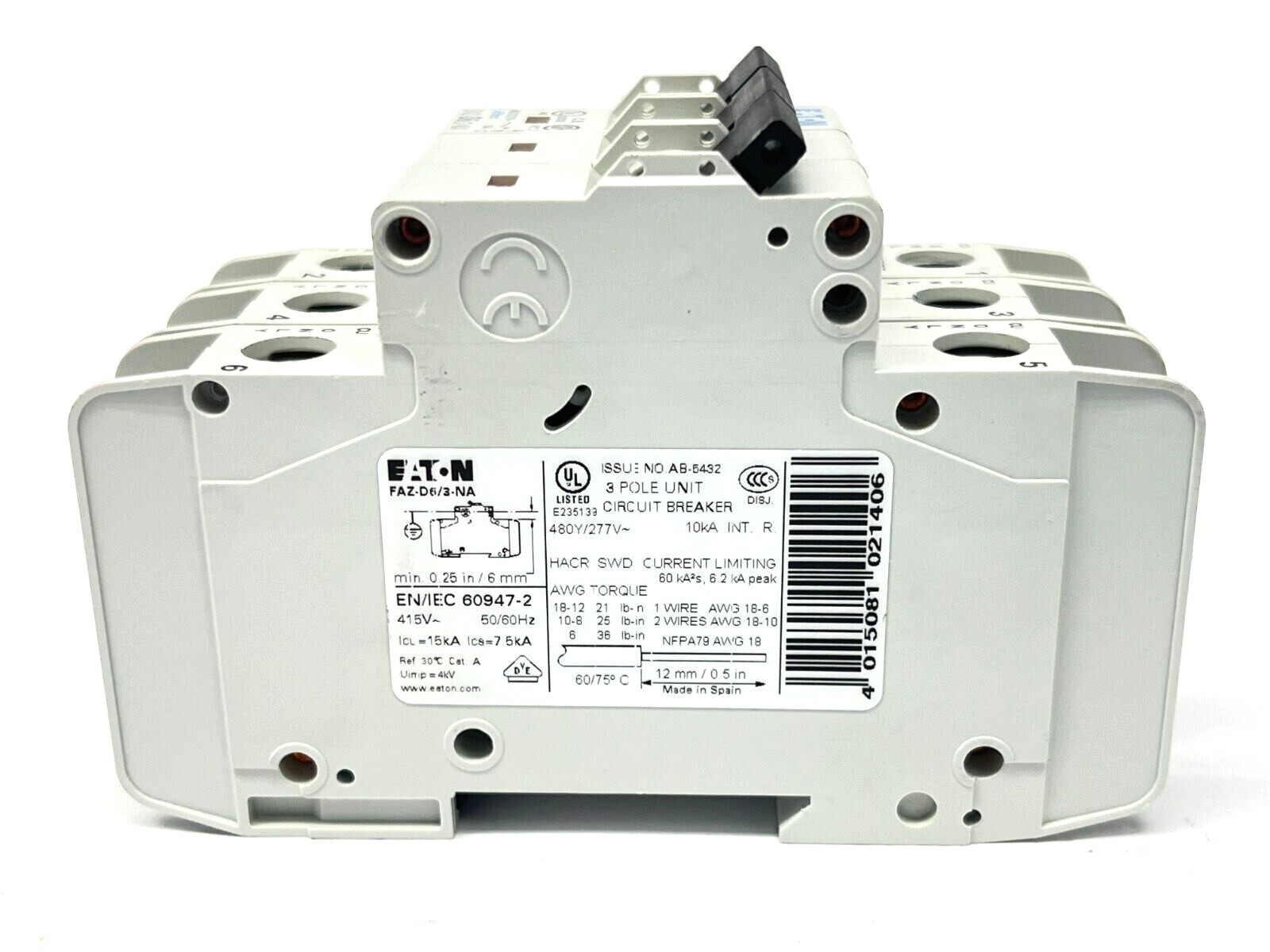 Eaton FAZ-D6/3-NA Circuit Breaker 6A 480Y/277V 3-Pole