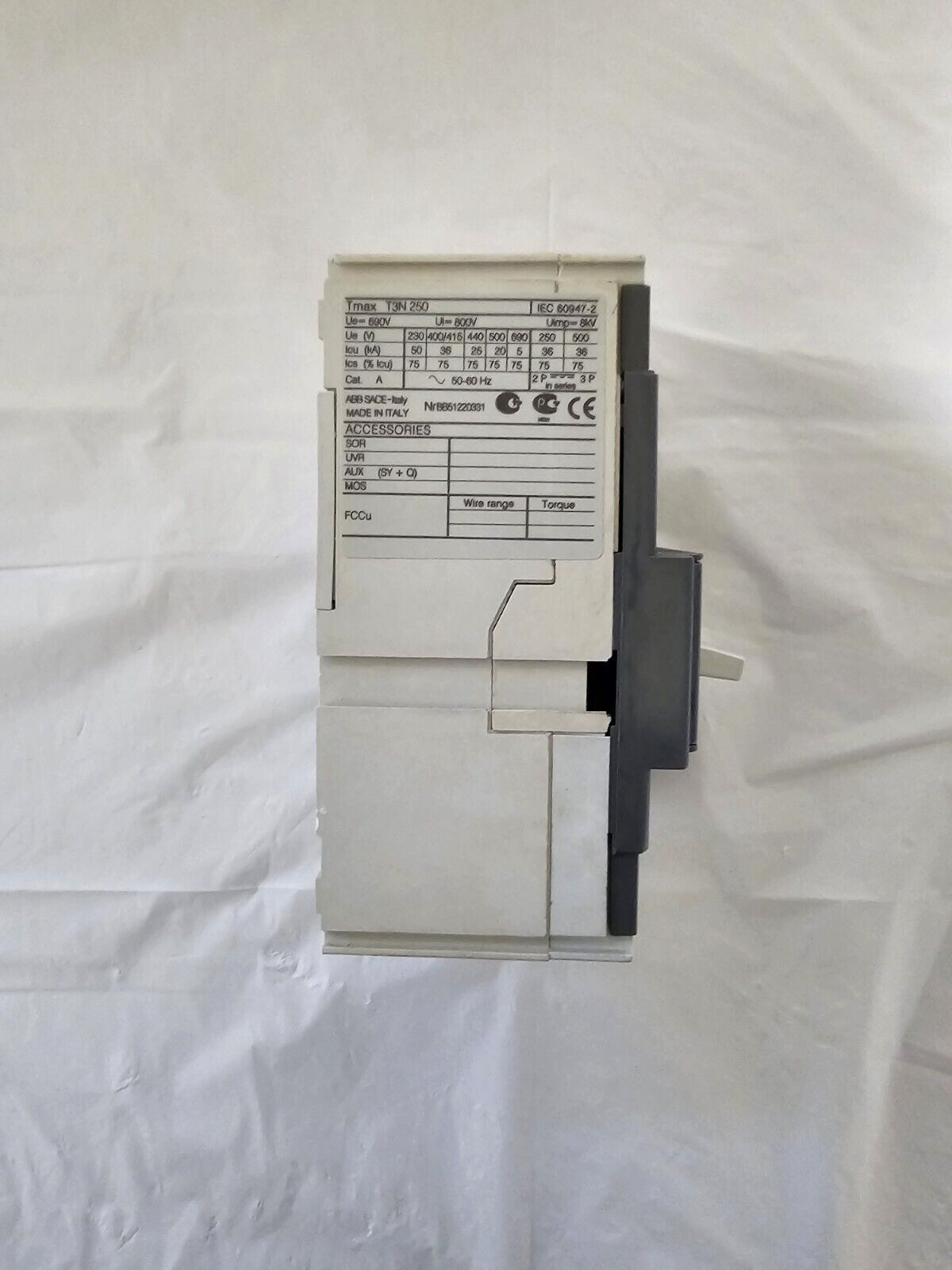 ABB SACE Tmax T3N 250 Circuit Breaker 200A ICE 60947 – 2