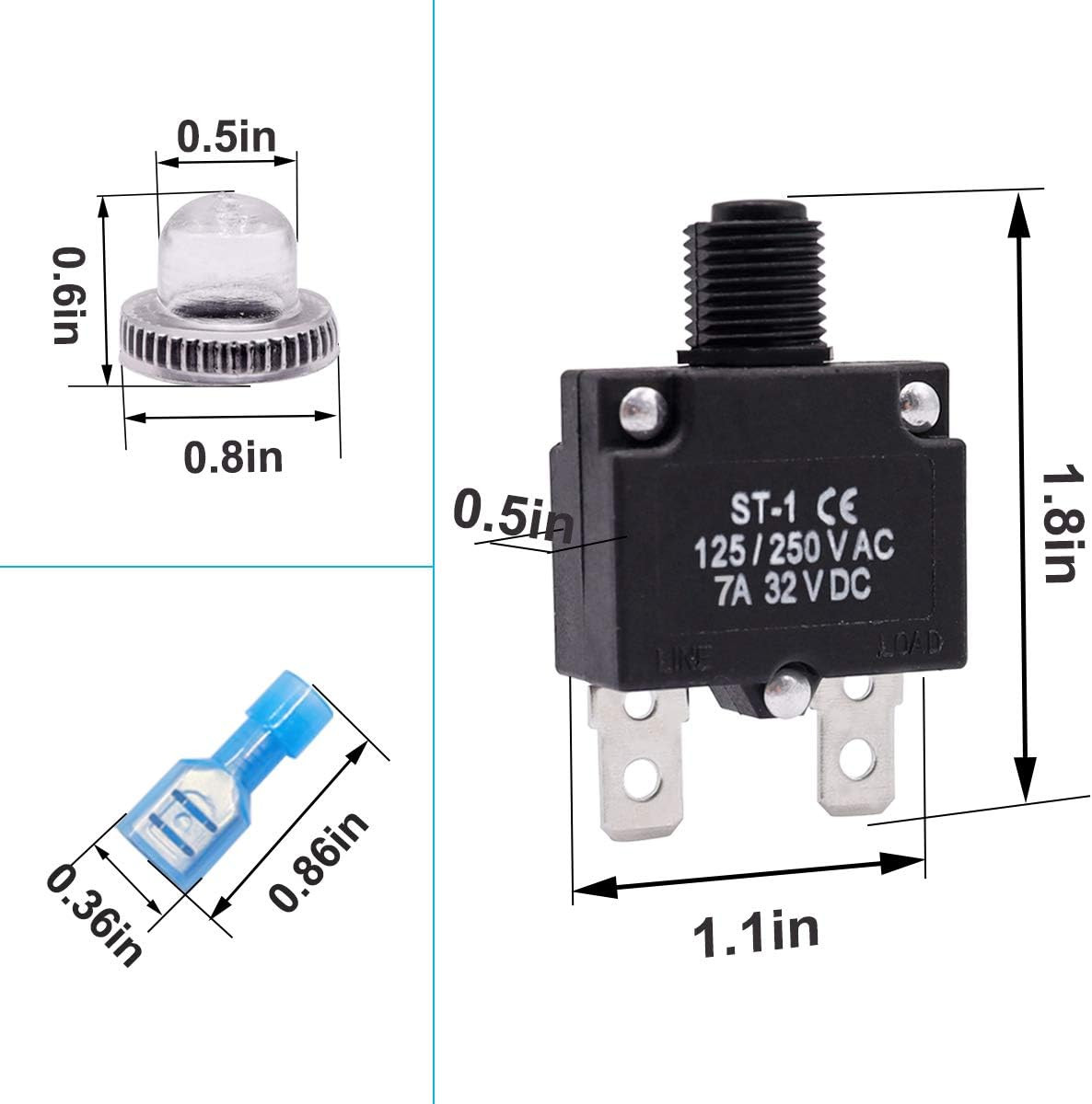 Mxuteuk 5Pcs 7Amp Circuit Breakers Push Button Manual Reset 125/250V AC 32V Dc,O
