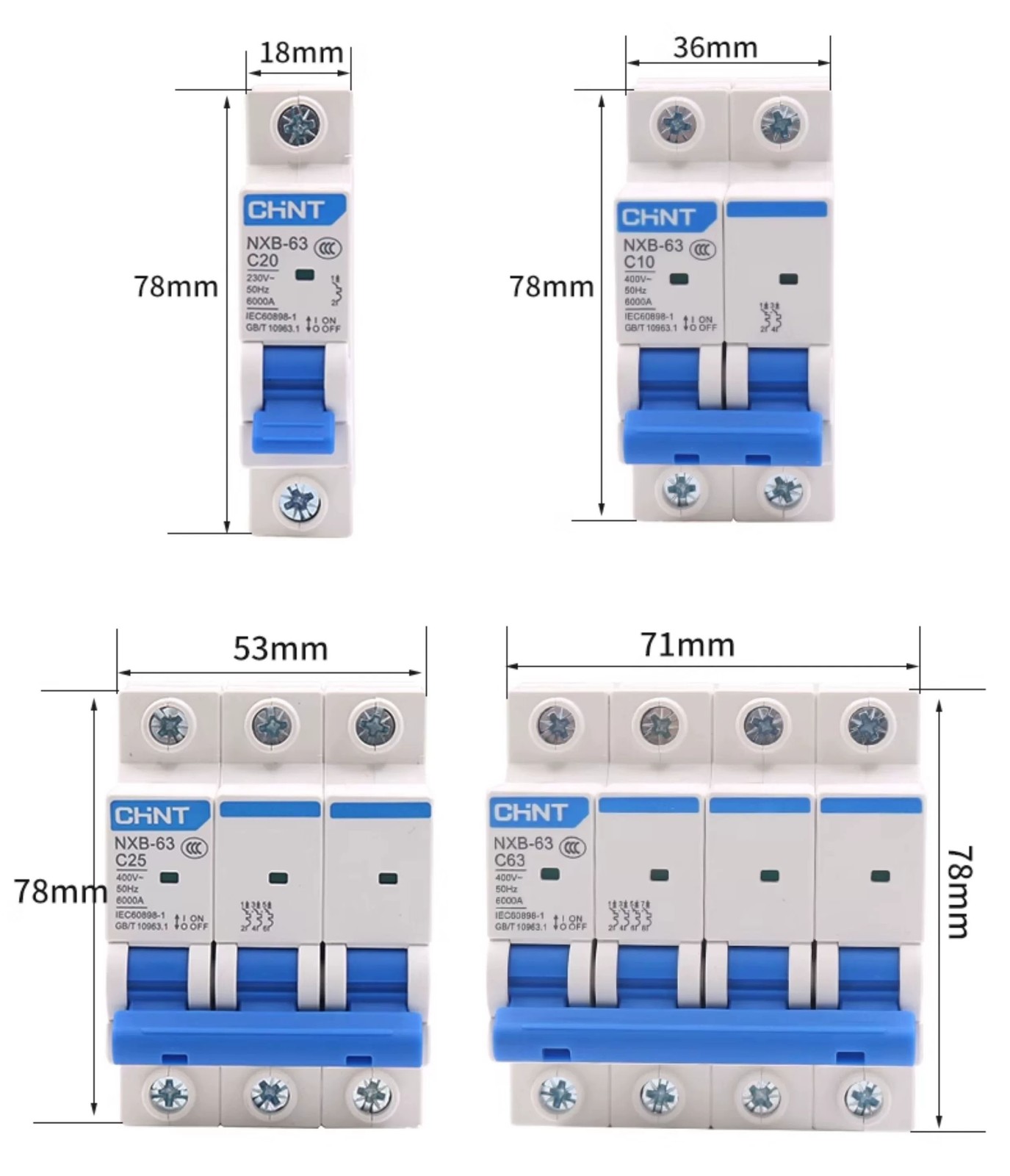 1/2/3/4 Pole 1A 2A 3A 4A 5A 6A – 63A Chint NXB MCB Type C Circuit Breaker Fuse