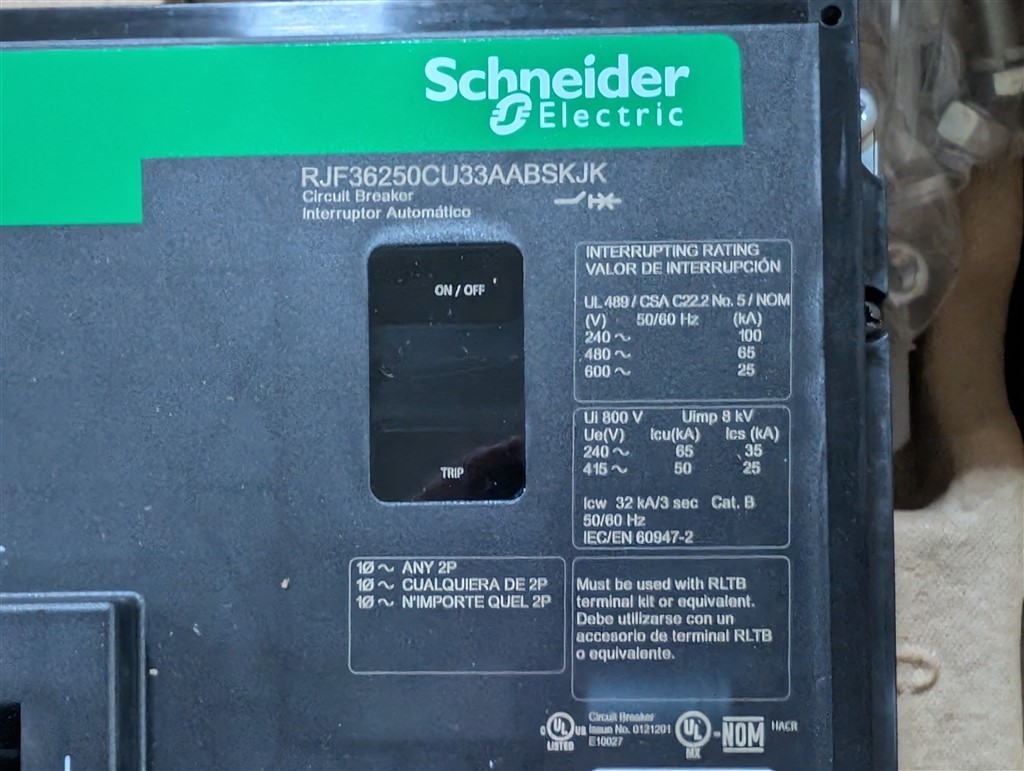 NEW 2500A Schneider RJF36250CU33AABSKJK PowerPact Bolt-On Circuit Breaker 600VAC