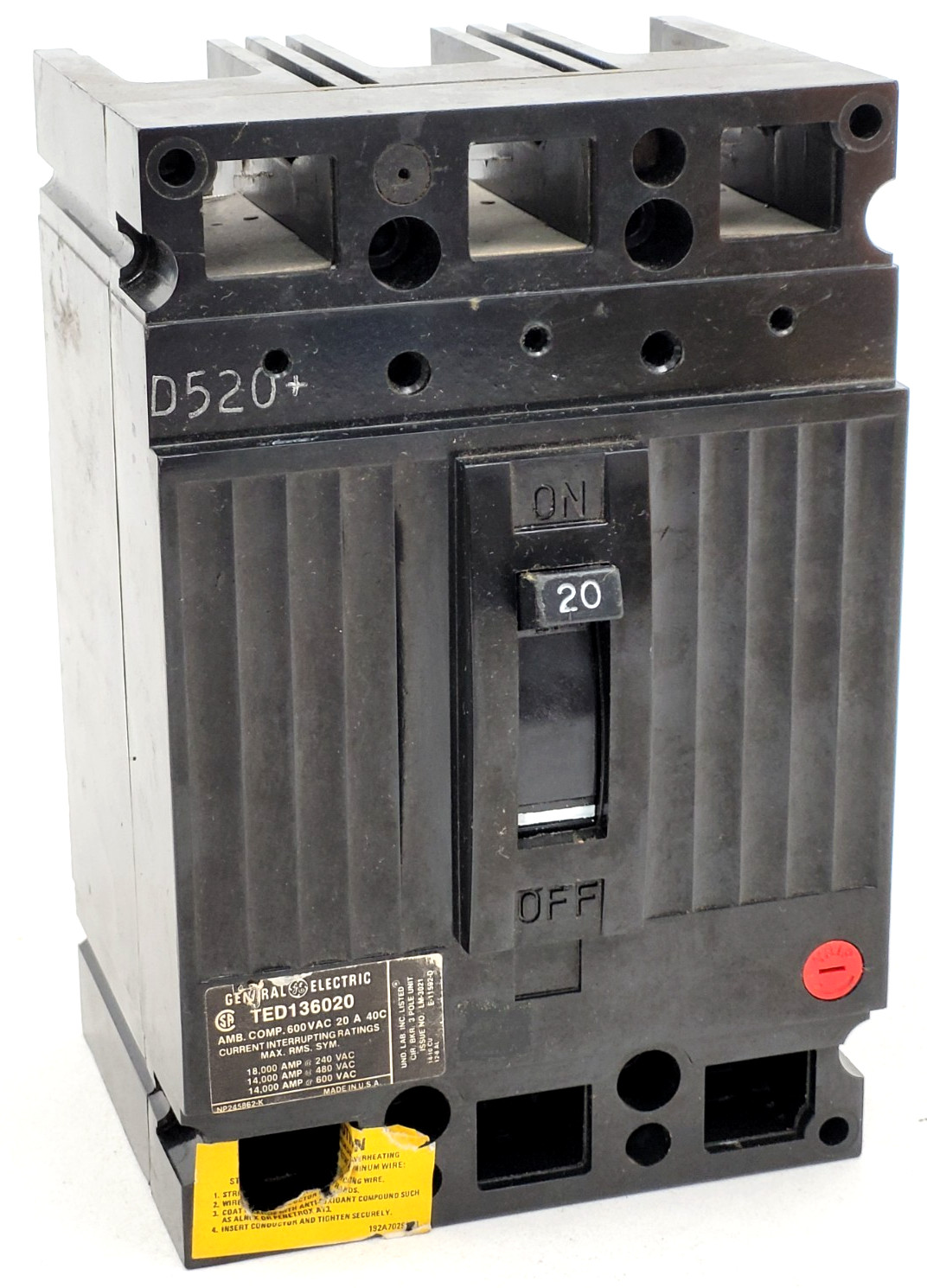TED136020 GE 20 Amp 200 Volt Circuit Breaker – Next Day Option – Flaw
