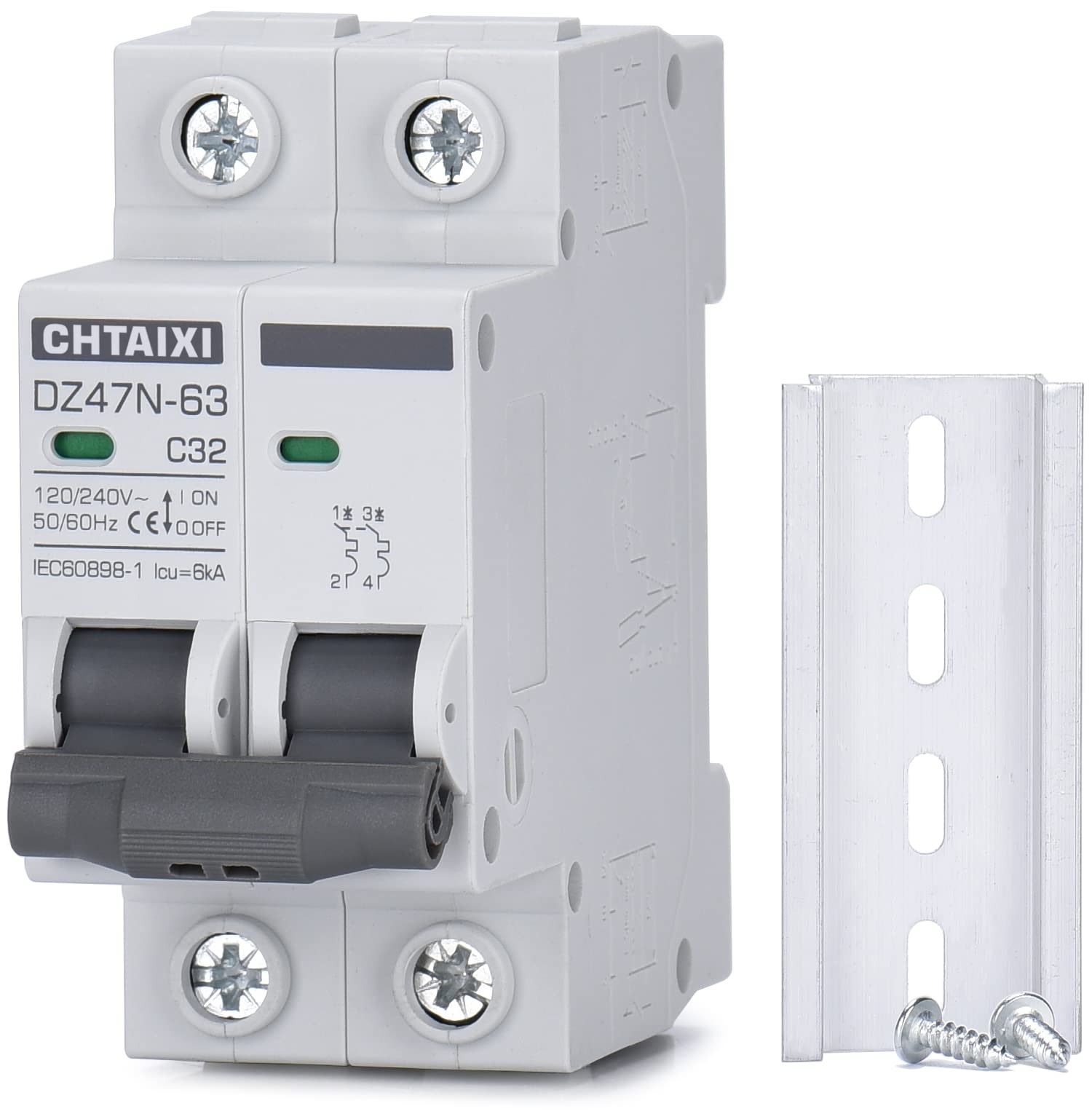 AC Miniature Circuit Breaker, 32 Amp 120V/240V 2 Pole DIN Rail Mount Circuit …