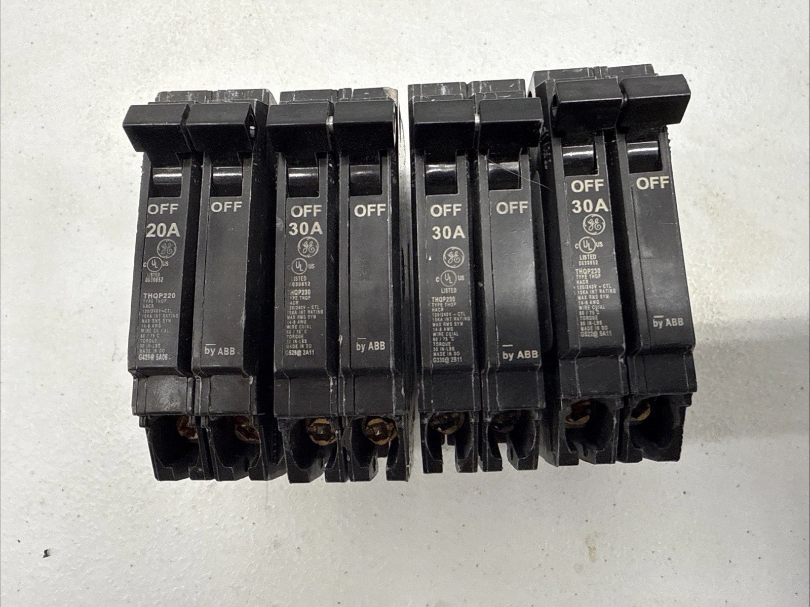 Lot Of 4 GE Type THQP Double Pole Circuit Breakers 120/240VAC