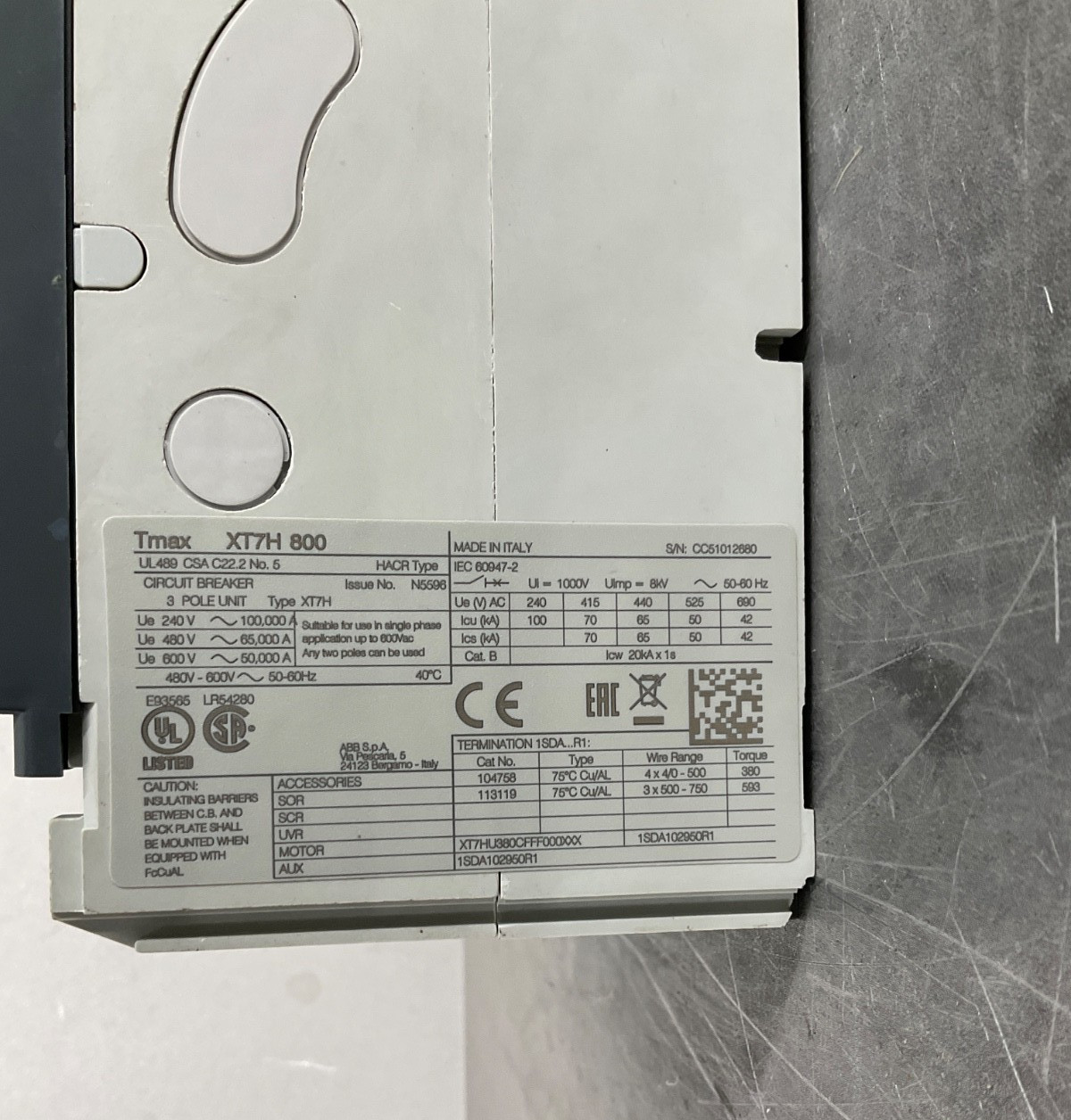 ABB XT7HU380CEFF000XXX TMAX CIRCUIT BREAKER 800 A 3P EKIP DIP LS/I NEW