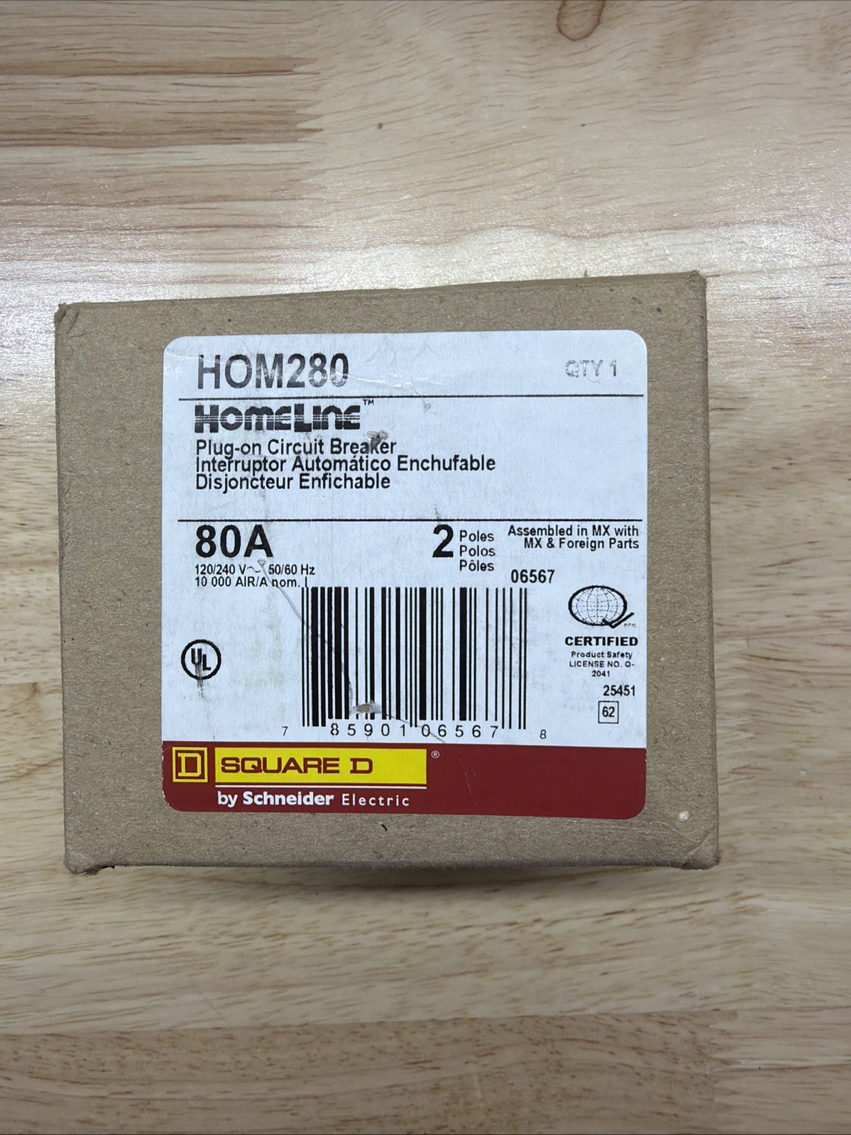 Square D HOM280 2 Pole 80 Amp Circuit Breaker Type HOM 120/240V New