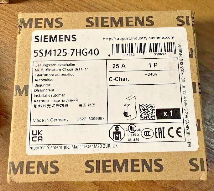 Siemens 5SJ4125-7HG40 Sentron Miniature Circuit Breaker
