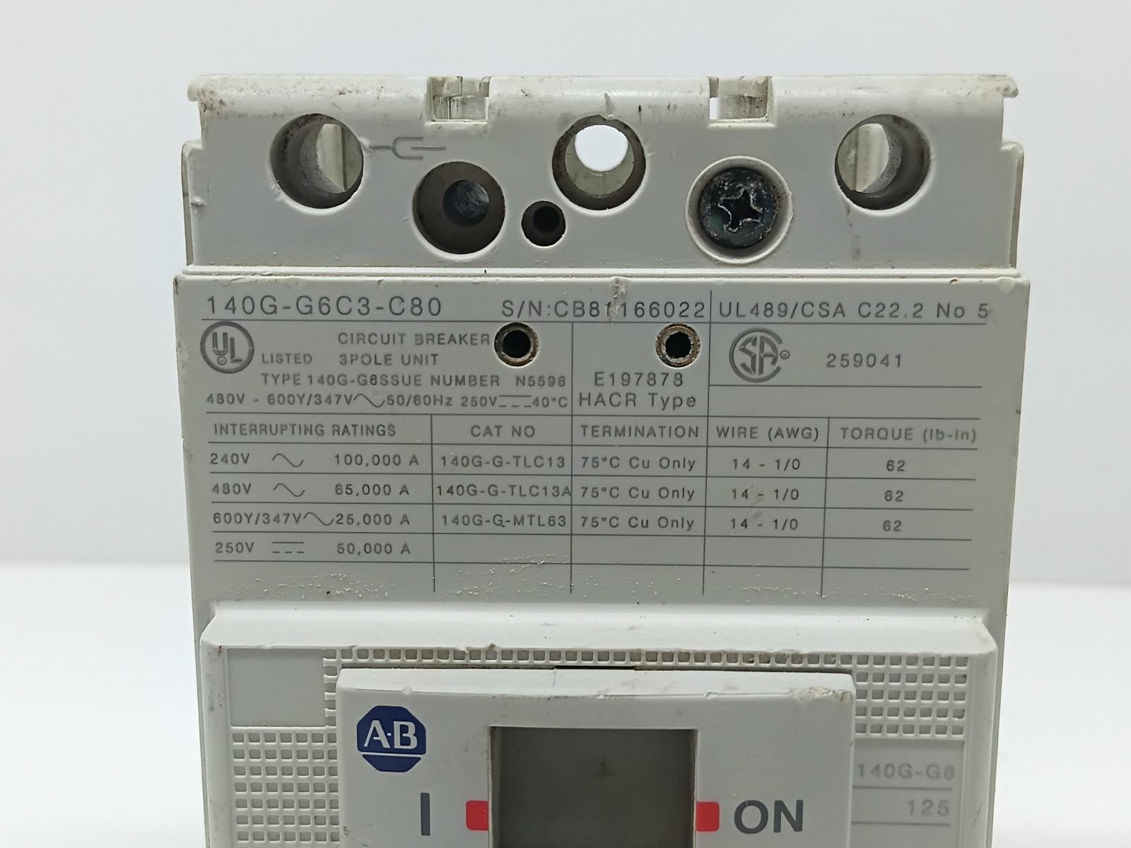 USED ALLEN BRADLEY 140G-G6C3-C80A SER A. CIRCUIT BREAKER 3 POLE 80 AMPS / LOT OF