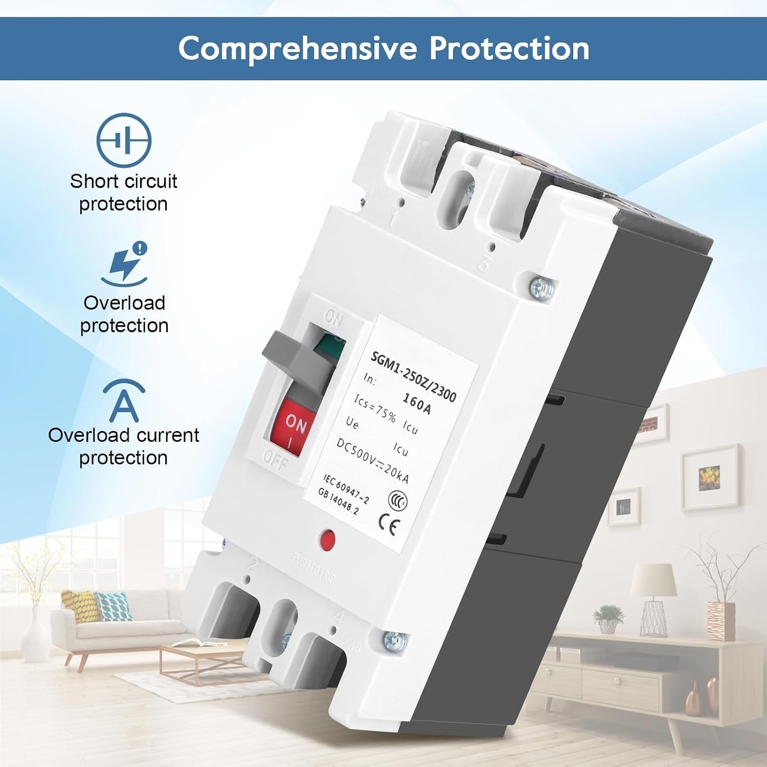DC Circuit Breaker 500V 160A Panel Mount 2-Pole Overload Protection