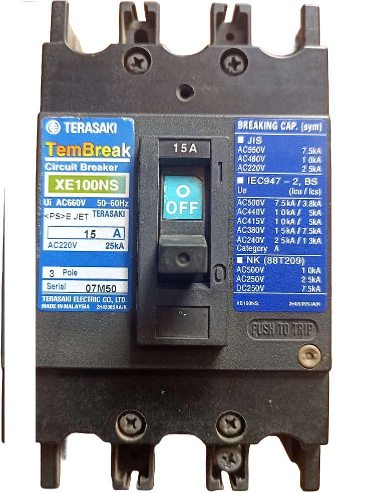 TERASAKI XE100NS CIRCUIT BREAKER 15A COMPLETE TESTED OK