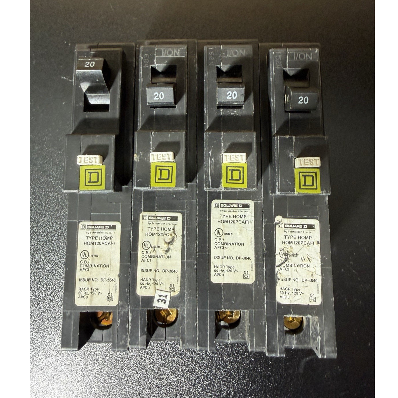 Square D HOM120PCAFI 20A AFCI Circuit Breaker, 1-Pole, 120V, 4 Pack