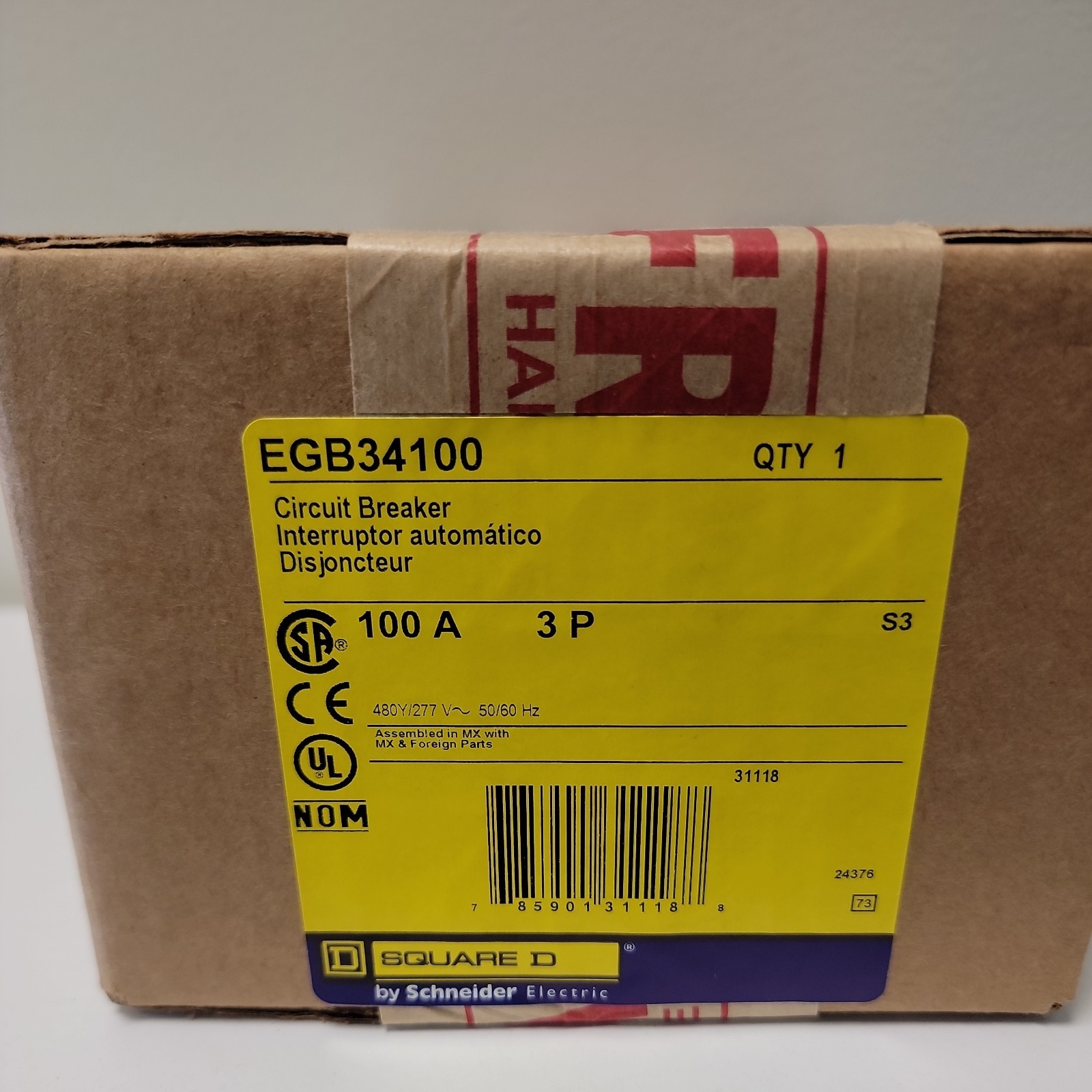 EGB34100 Square D 100 Amp 480V 3 Pole Bolt On Circuit Breaker New In Box