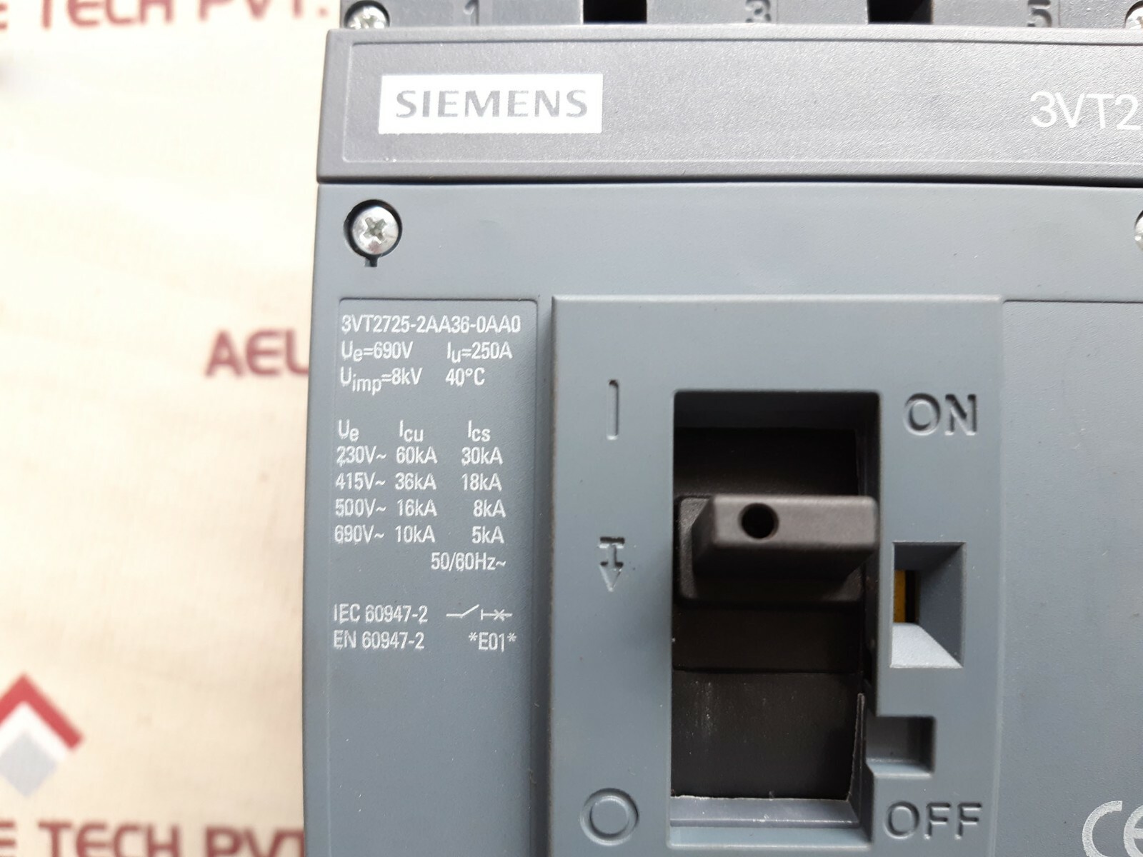 Siemens 3vt2725-2aa36-0aa0 250Amp Circuit Breaker 36ka/415v Ac