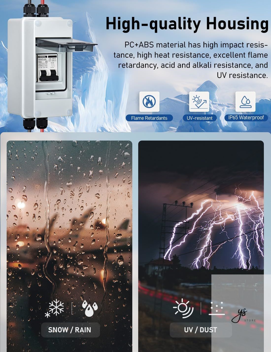 AC DC Circuit Breaker with IP65 Din Box for Solar Systems 60 Amp 2 Pole 12V-400V