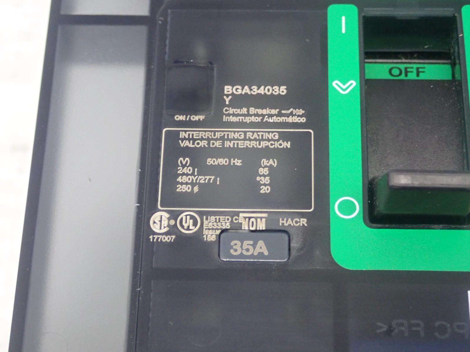 New Surplus Square D PowerPact I line BGA34035Y 35 amp 3 pole Circuit Breaker