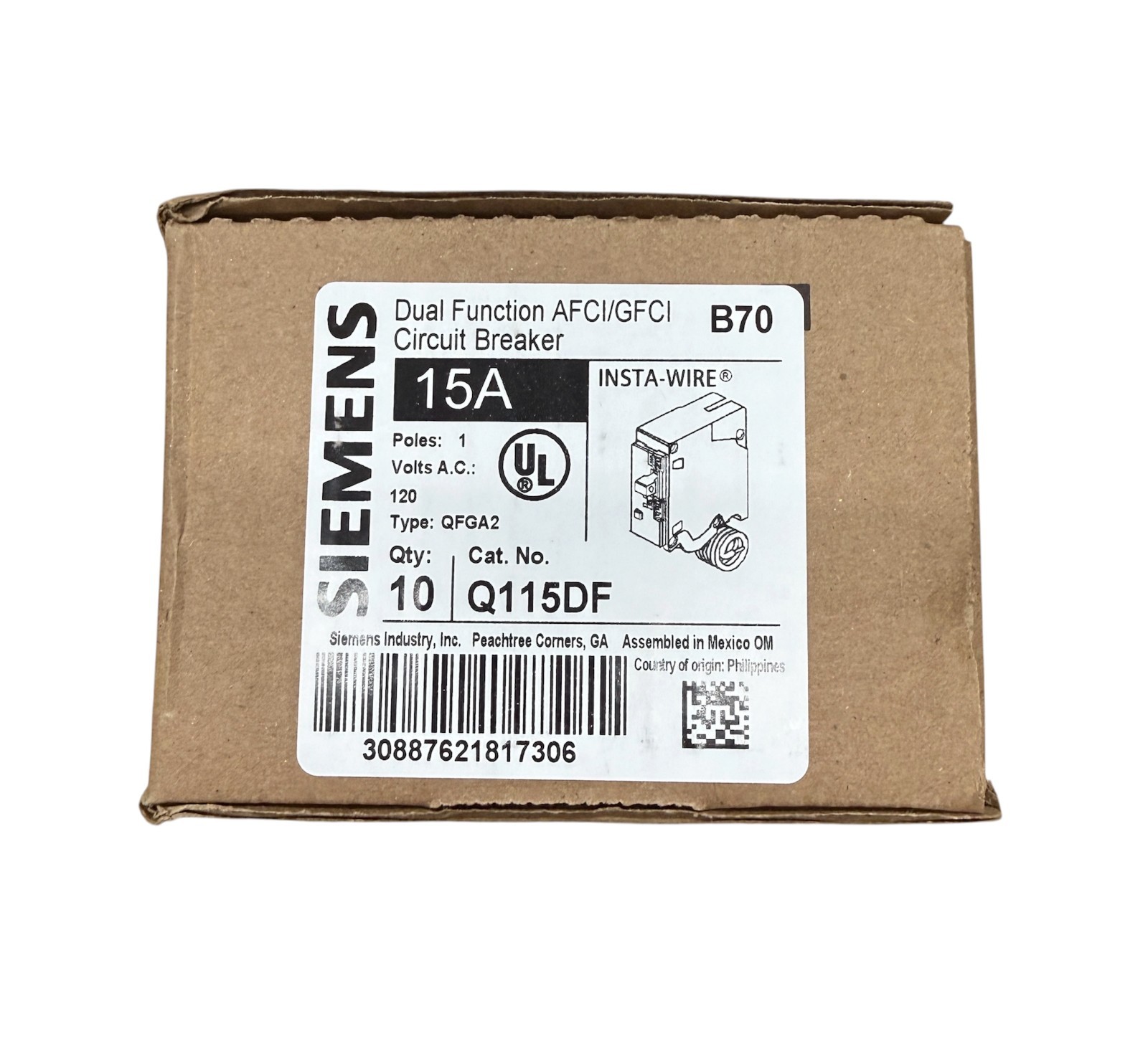 10 PCS Siemens Q115DF 15A 1-Pole Dual Function AFCI/GFCI Circuit Breaker