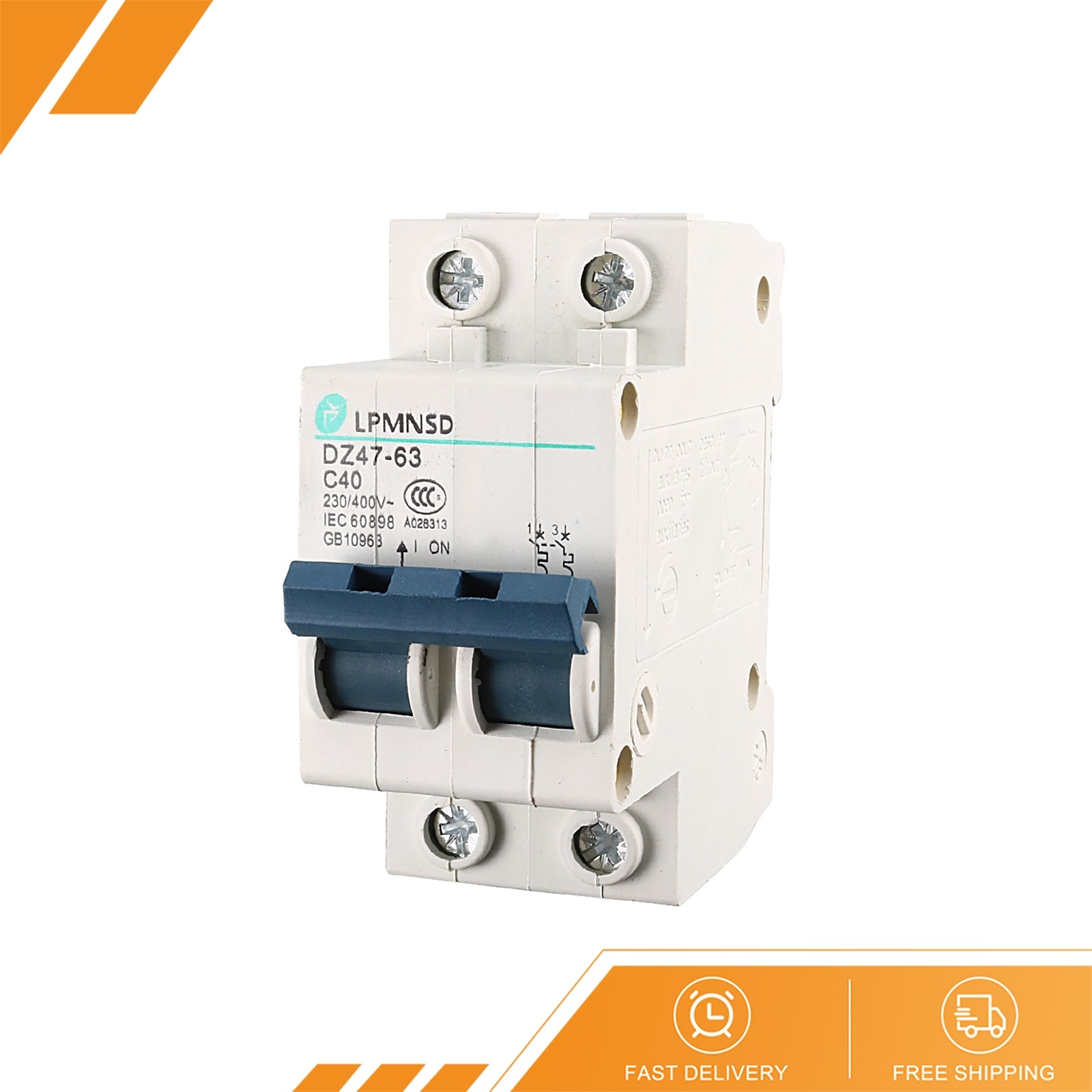 1Pcs AC 230V/400V 40A ON/OFF Switch Double Pole Mini Circuit Breaker 6000A