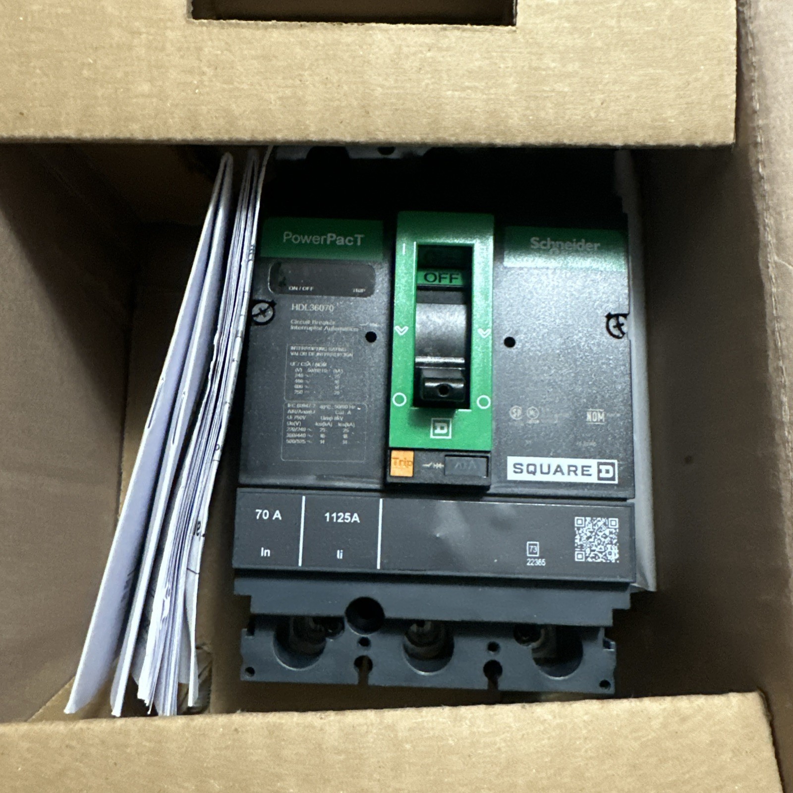 Square D HDL36070 70A Triple Pole Circuit Breaker