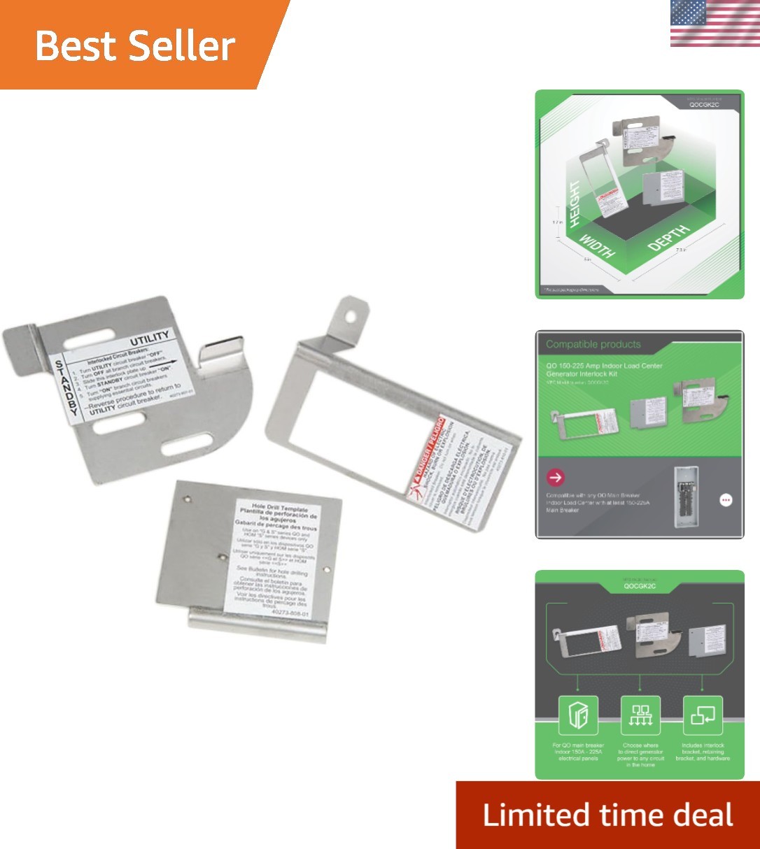 Square D QO Generator Interlock Kit for 150-225A Main Breaker Load Centers