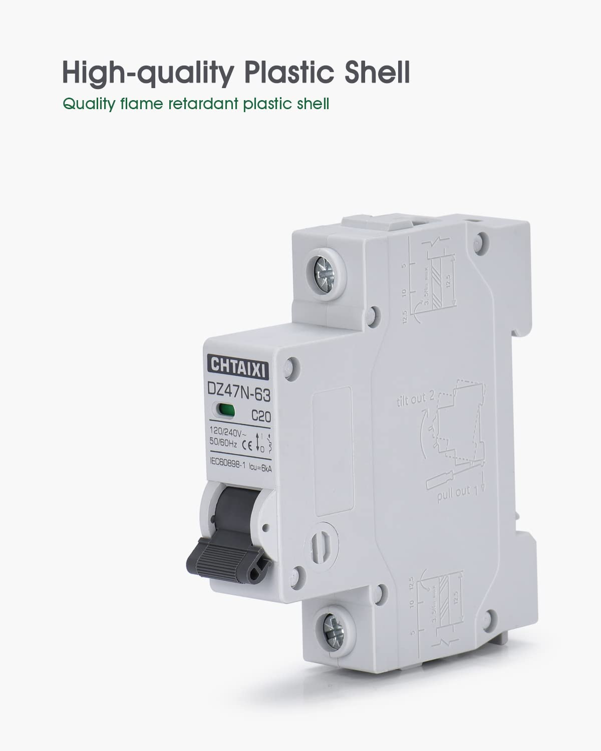 AC Miniature Circuit Breaker, 20 Amp 120V/240V 1 Pole DIN Rail Mount Circuit Bre