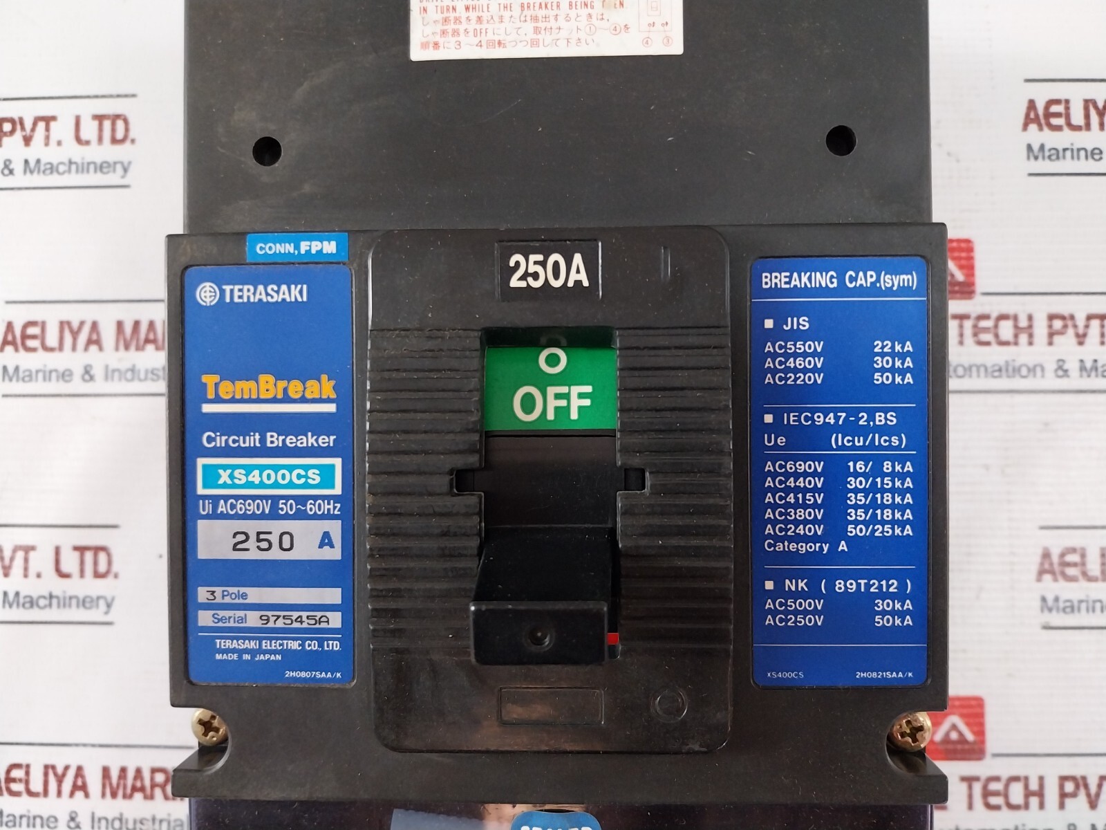 Terasaki Tembreak XS400CS 3-Pole Circuit Breaker 250A Ac690V 50/60Hz