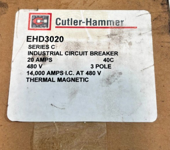 CUTLER HAMMER EHD3020 – 20A, 3P, 480 VOLT INDUSTRIAL CIRCUIT BREAKER, 14K – NEW