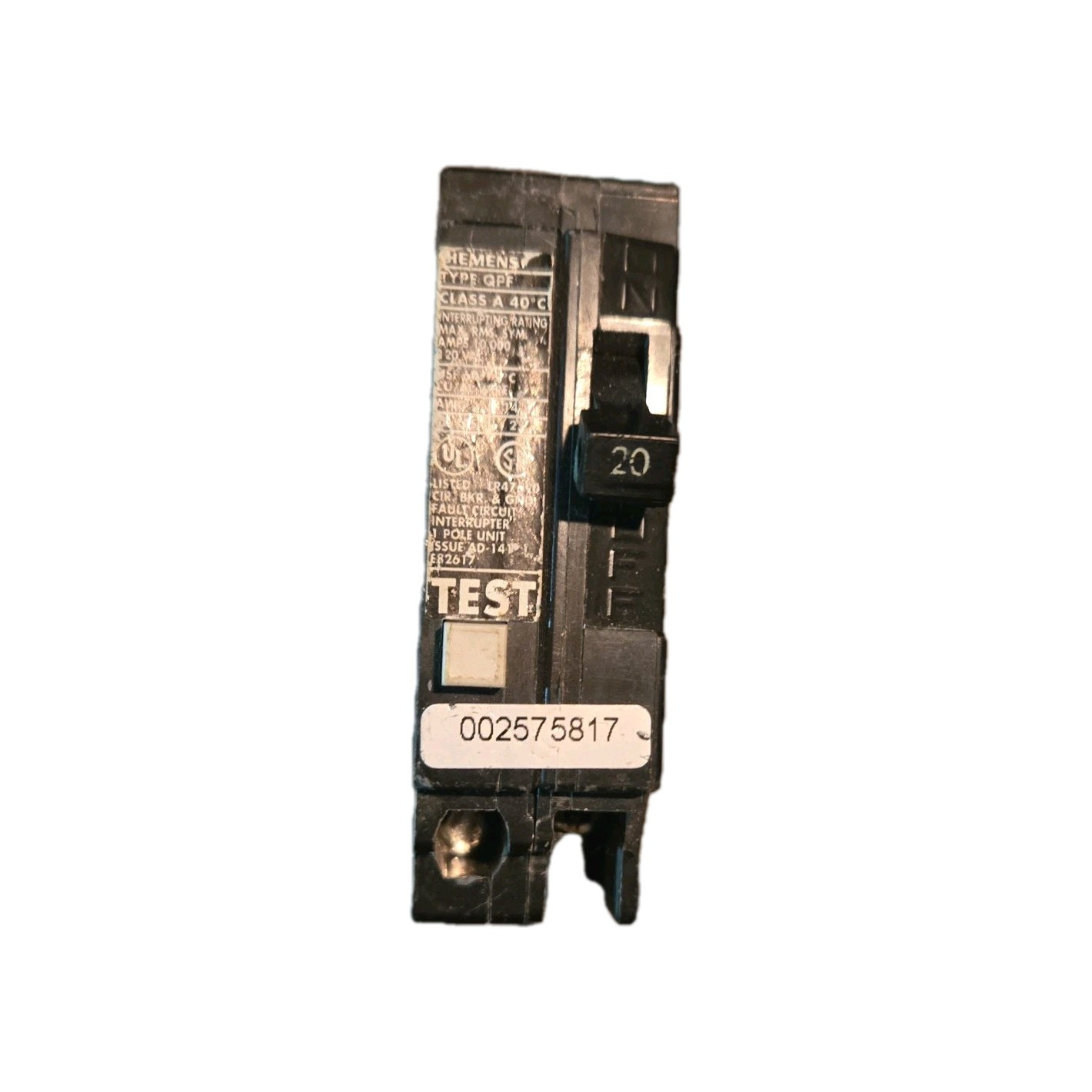 New Circuit Breaker Siemens QF120 QF120A 20 Amp 1 Pole 120V 10kA GFCI Breaker