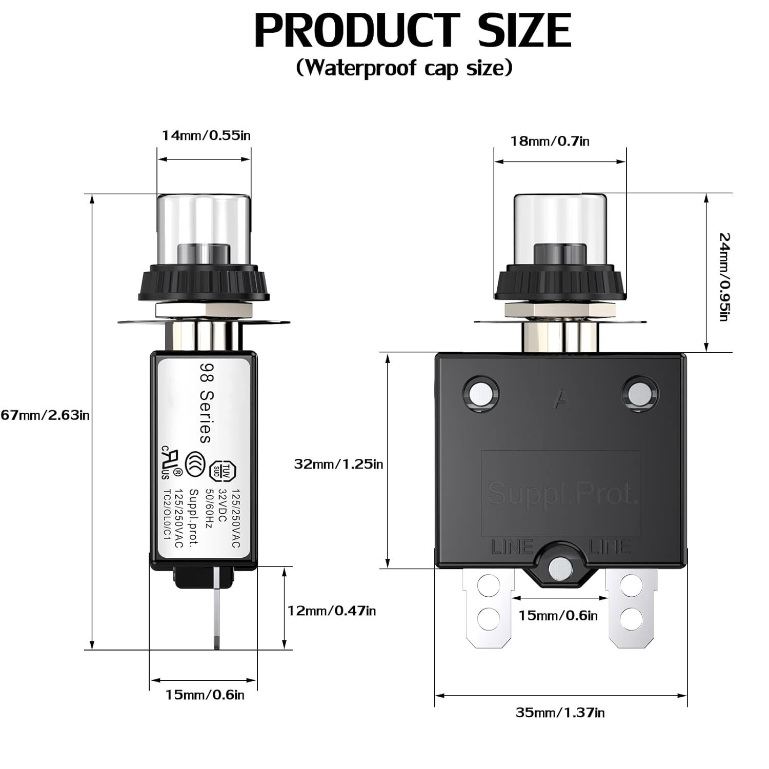 Din Rail Mount 20 Amp Circuit Breaker, Waterproof with Quick Connect – 2 Pack