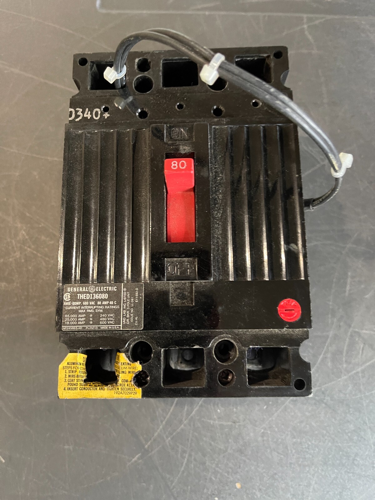Ge Thed 3 Pole 80 Amp 600Vac Thed136080 Circuit Breaker 250Vdc