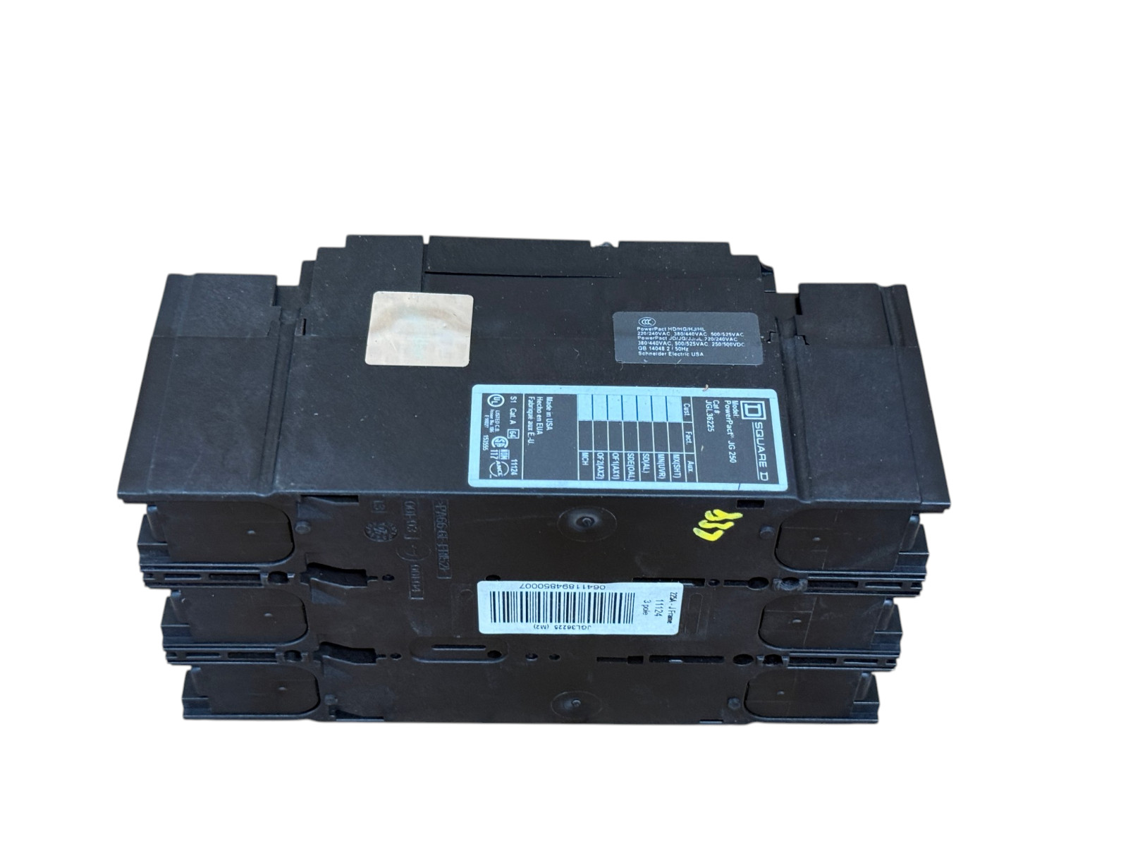 SQUARE D JGL36225 225A 3-POLE 600V J-FRAME POWERPACT J 35KA@480V CIRCUIT BREAKER