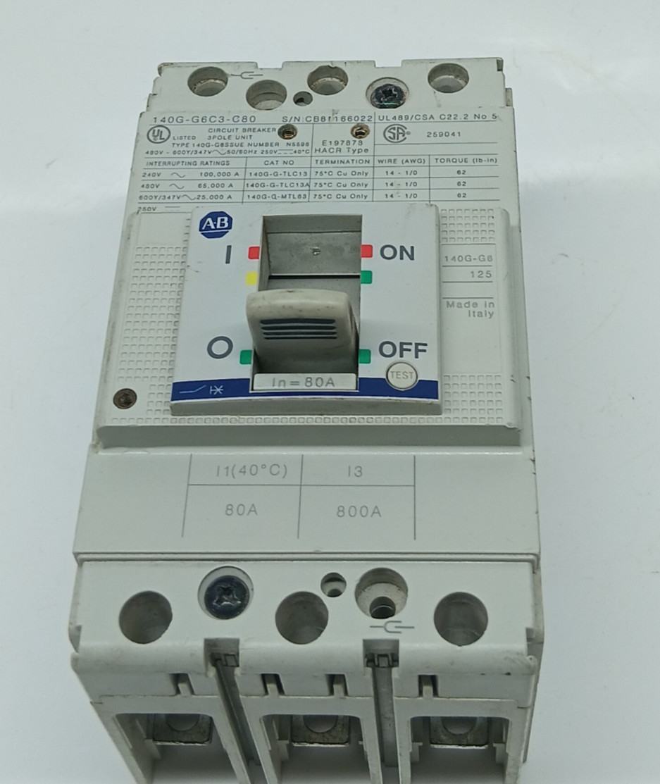 USED ALLEN BRADLEY 140G-G6C3-C80A SER A. CIRCUIT BREAKER 3 POLE 80 AMPS / LOT OF