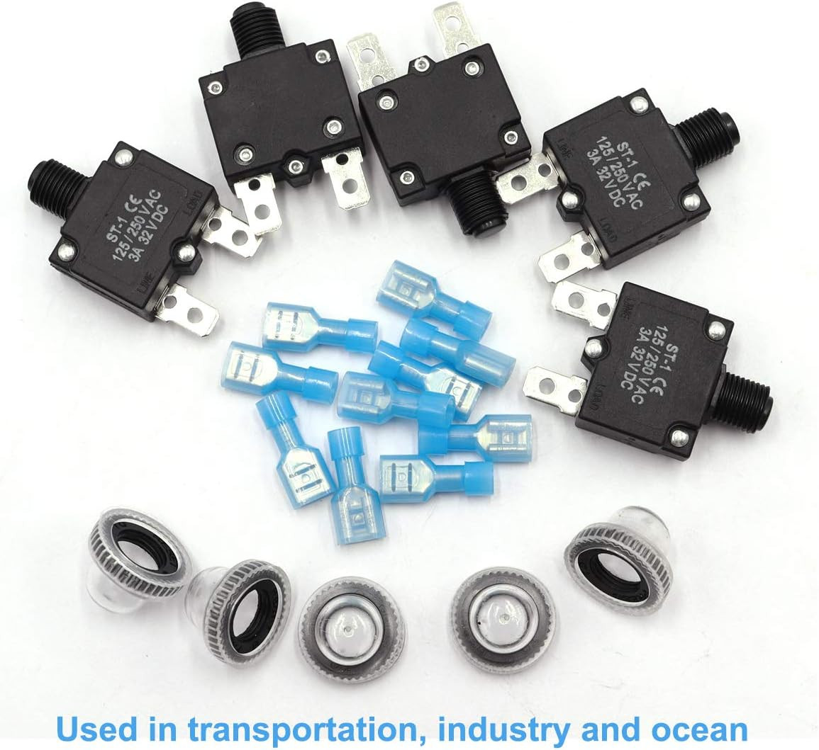 Mxuteuk 5Pcs 7Amp Circuit Breakers Push Button Manual Reset 125/250V AC 32V Dc,O