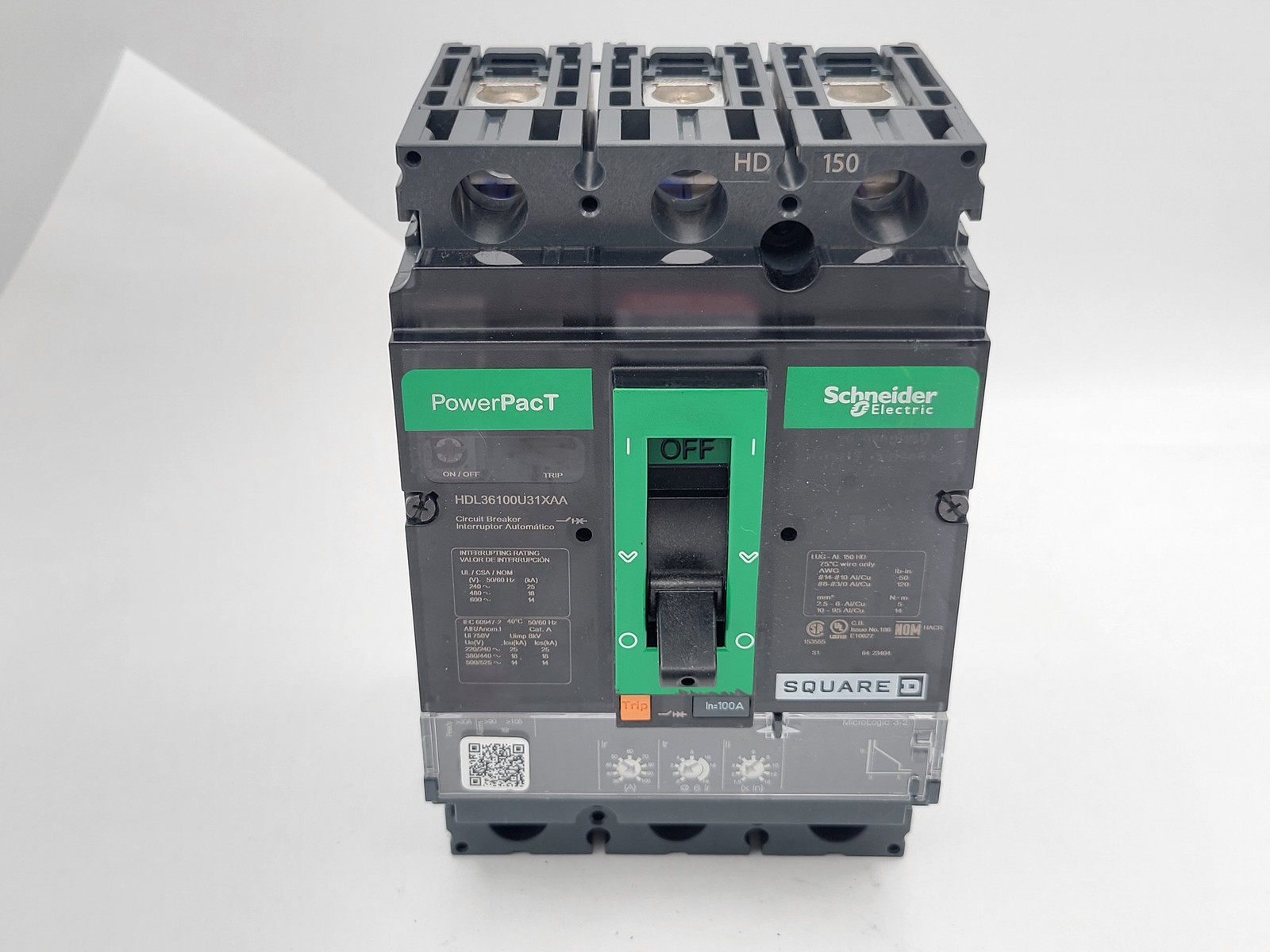 Square D HDL36100U31XAA PowerPact Circuit Breaker 100 Amp 3 Pole 240/480/600V