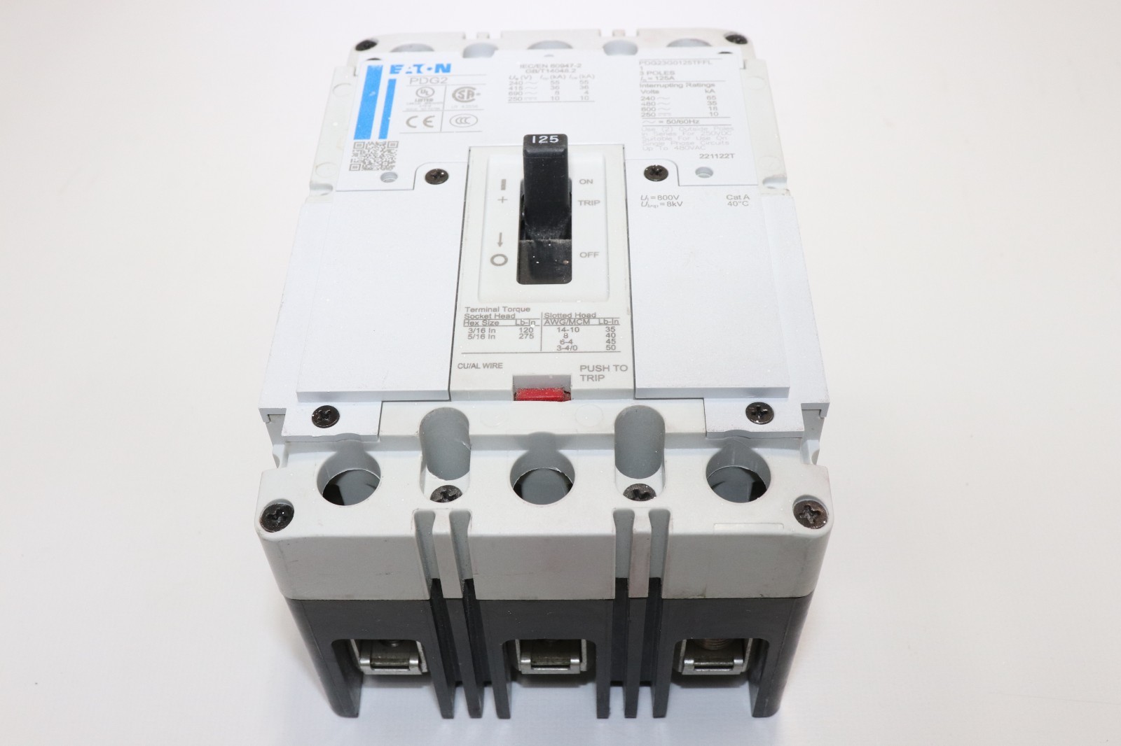 EATON PDG23G0125TFFL 125A 3-POLE CIRCUIT BREAKER, 35KA@480V