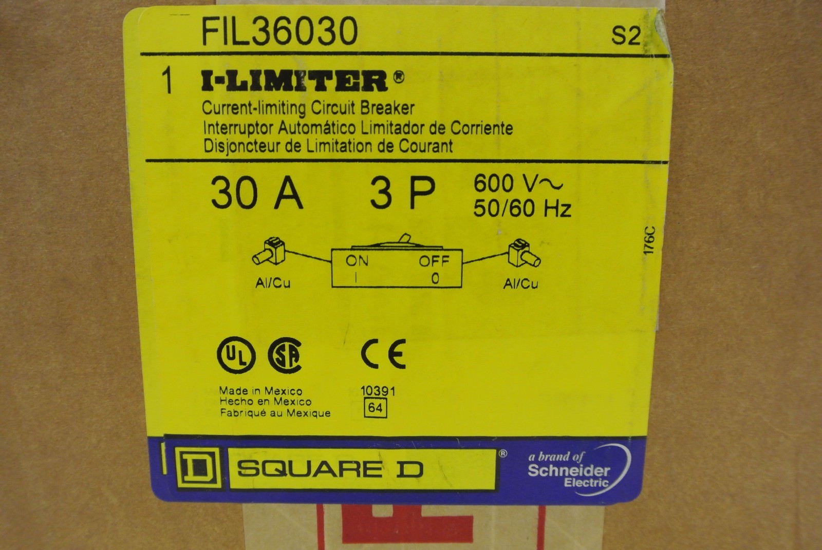 Square D FIL36030 3 Pole 600 Volt 30 Amp I-Limiter Circuit Breaker NEW IN BOX