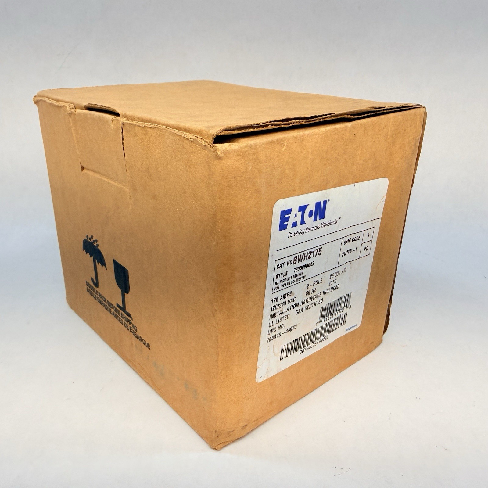 NEW Eaton BWH2175 Main Circuit Breaker, 175A, 120/240V, 2-Pole