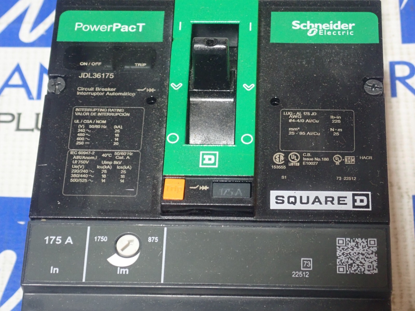 NEW Square D JDL36175 Schneider 175 Amp 3 Pole 600V PowerPact Circuit Breaker
