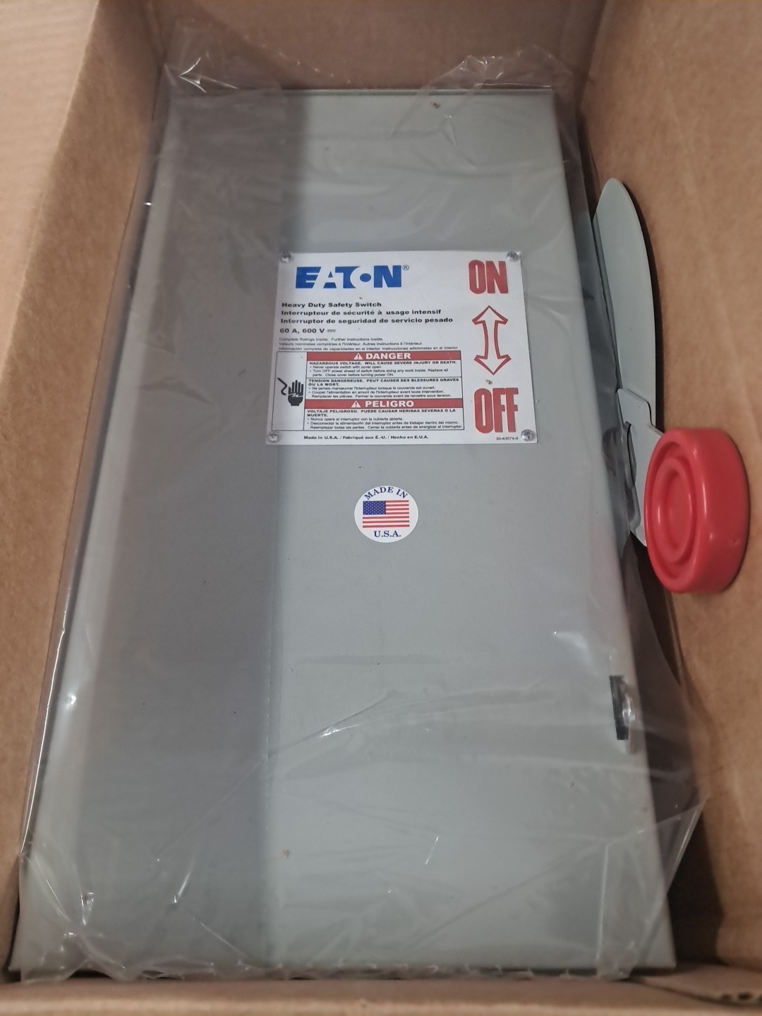 Eaton DH162URKN Heavy Duty Safety Switch 60A 1P 600V