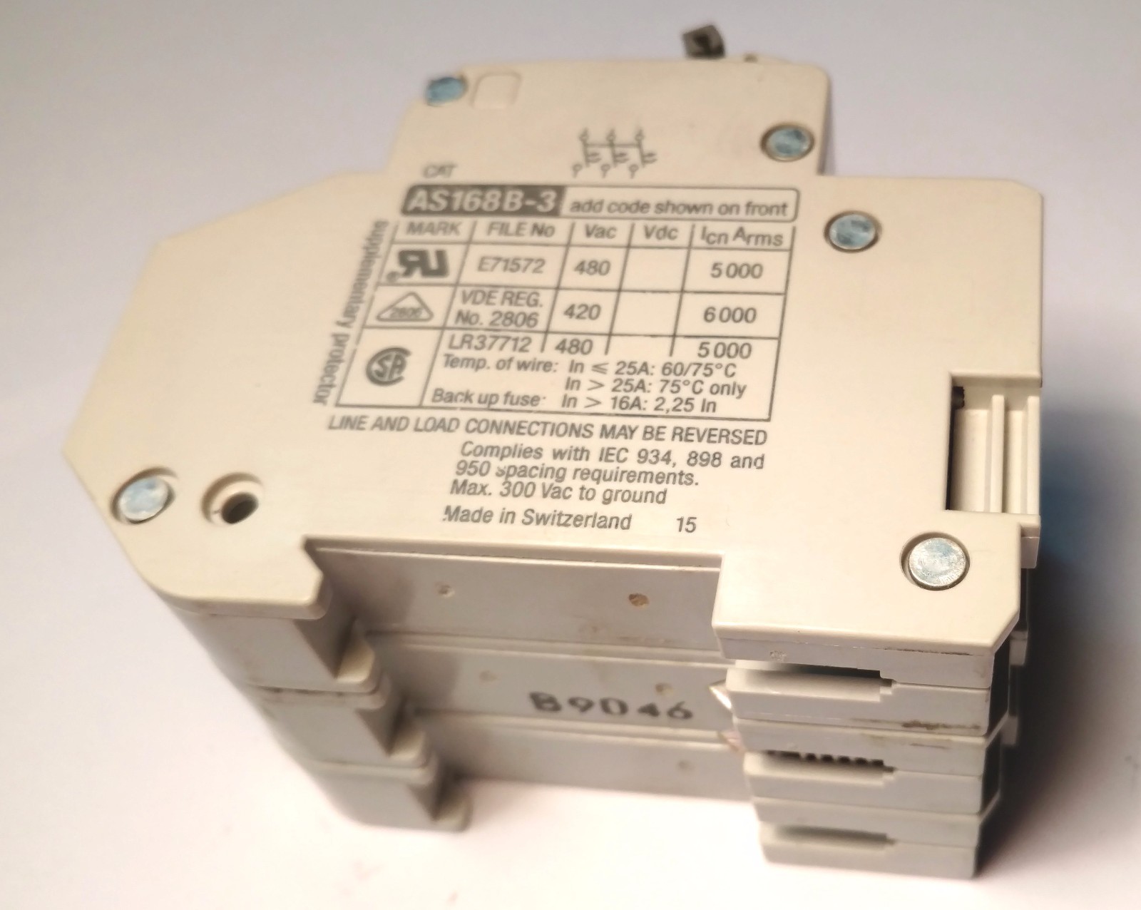 Weber AS168B-3 Phase Circuit Breaker 480VAC 3 Pole H1 480v AS168 3ph 480 volts