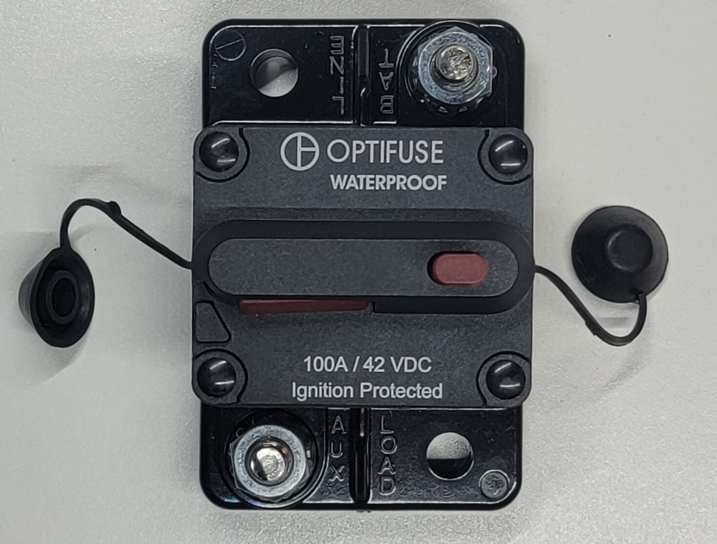 Optifuse Waterproof High Amp Circuit Breaker 100A 42V D.C. Manual Reset 153100