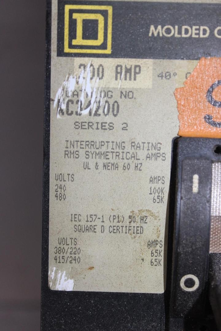 SQUARE D I-LINE CIRCUIT BREAKER KC34200 200 AMP 480 VAC 3-POLE