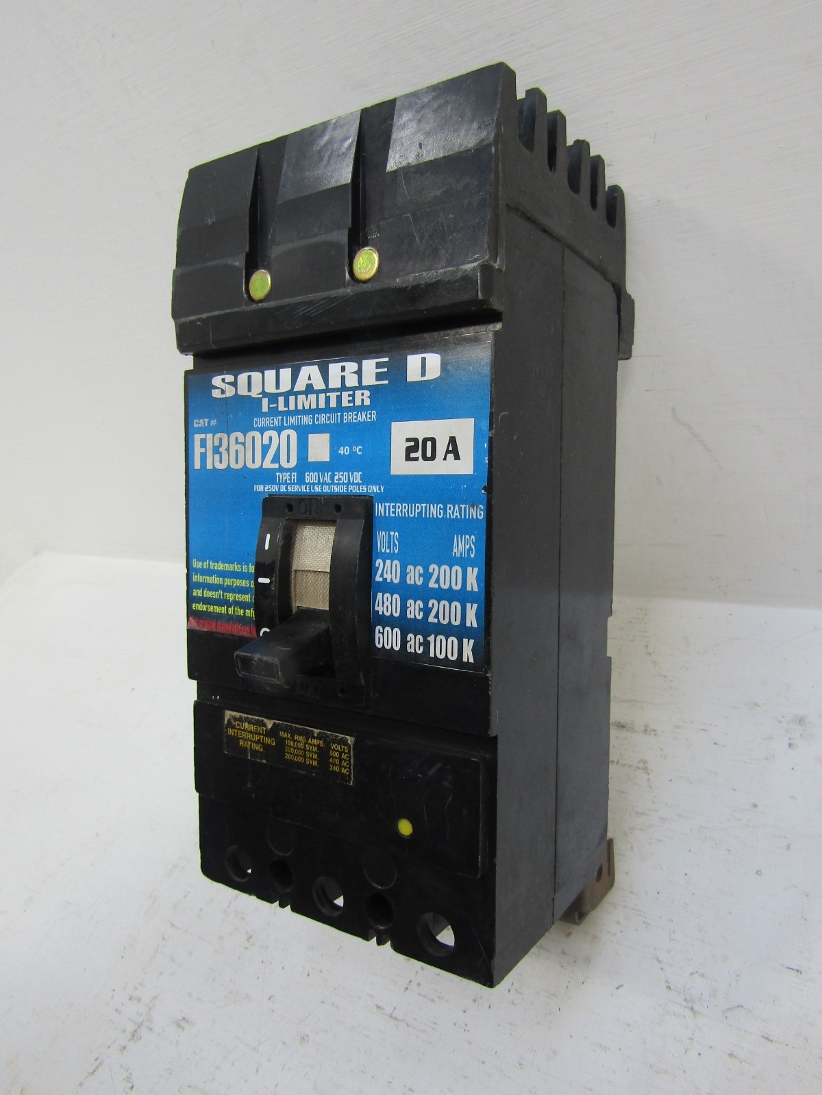 Square D FI36020 20 Amp 600V I-Limiter I-Line Circuit Breaker 20A 3-Pole 600 VAC