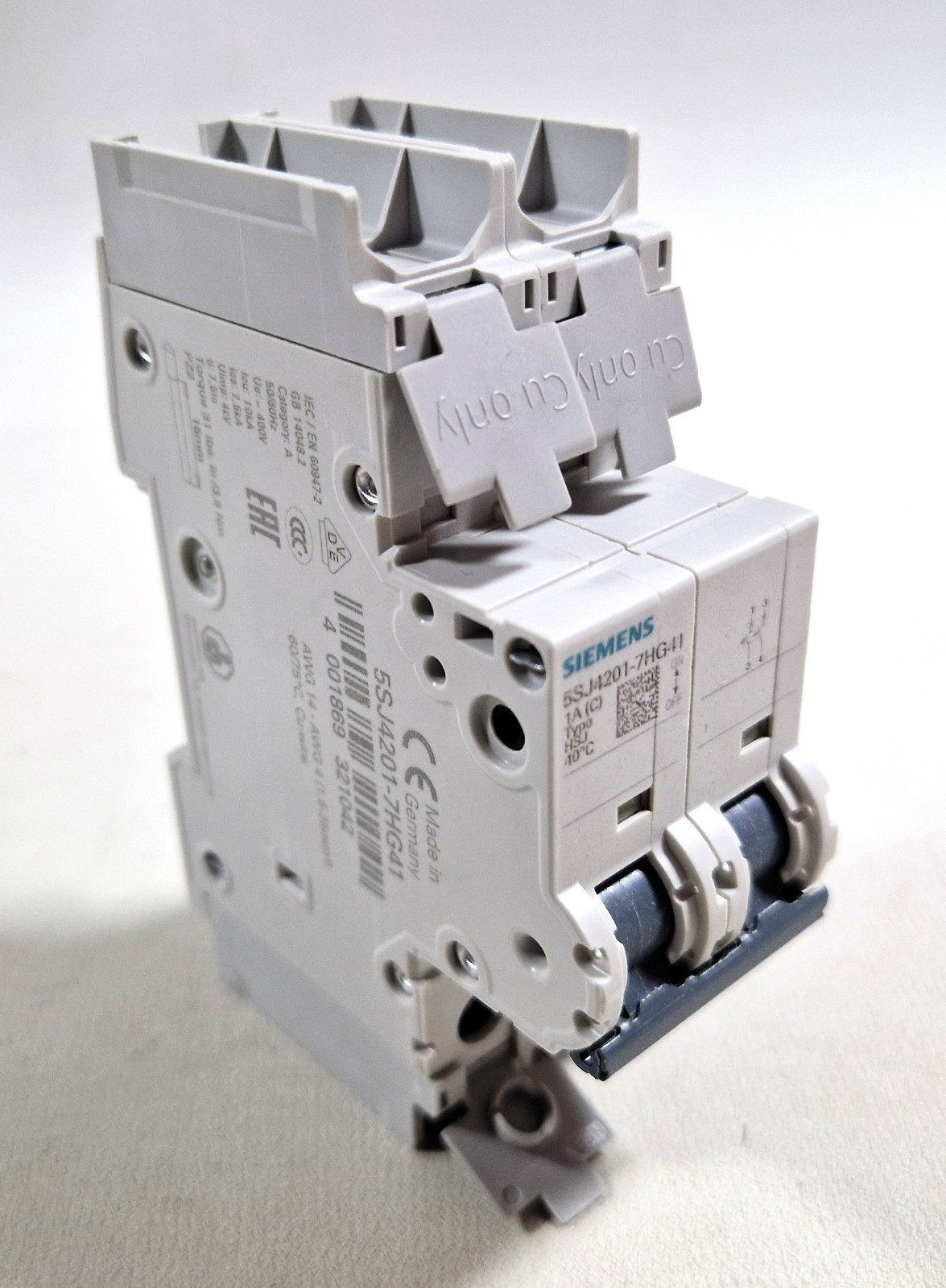 Siemens 5SJ4201-7HG41 2-Pole MCB Circuit Breaker Grey 1A IP20 240V AC 14kA